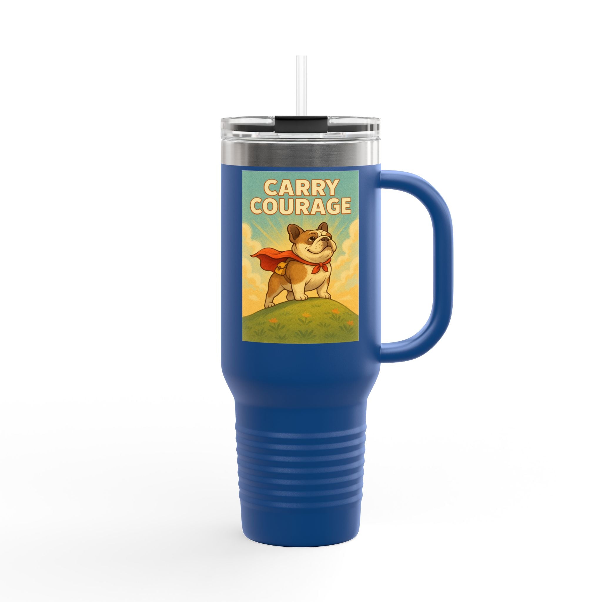 Superhero Bulldog Insulated Travel Mug | 40oz, Motivational Cup, Adventure Mug, Gift for Pet Lovers, Travel Companion, Unique Design