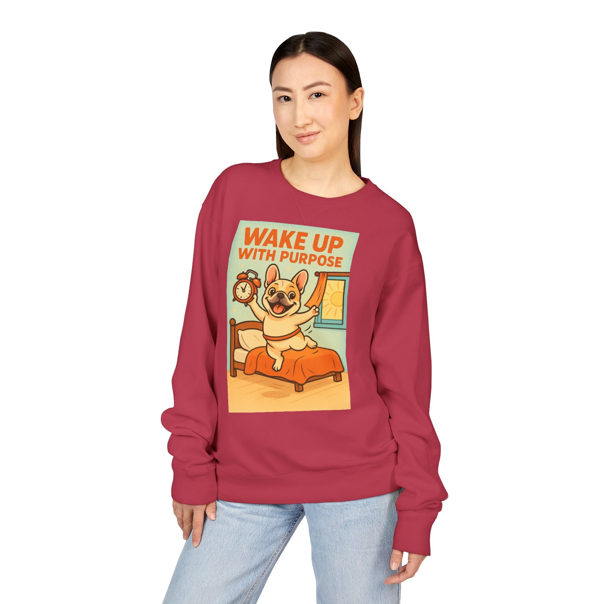French Bulldog 'Wake Up With Purpose' Sweatshirt | Cozy Crewneck | Pet Lover Gift | Cute Gift for Dog Lovers | Everyday Comfort