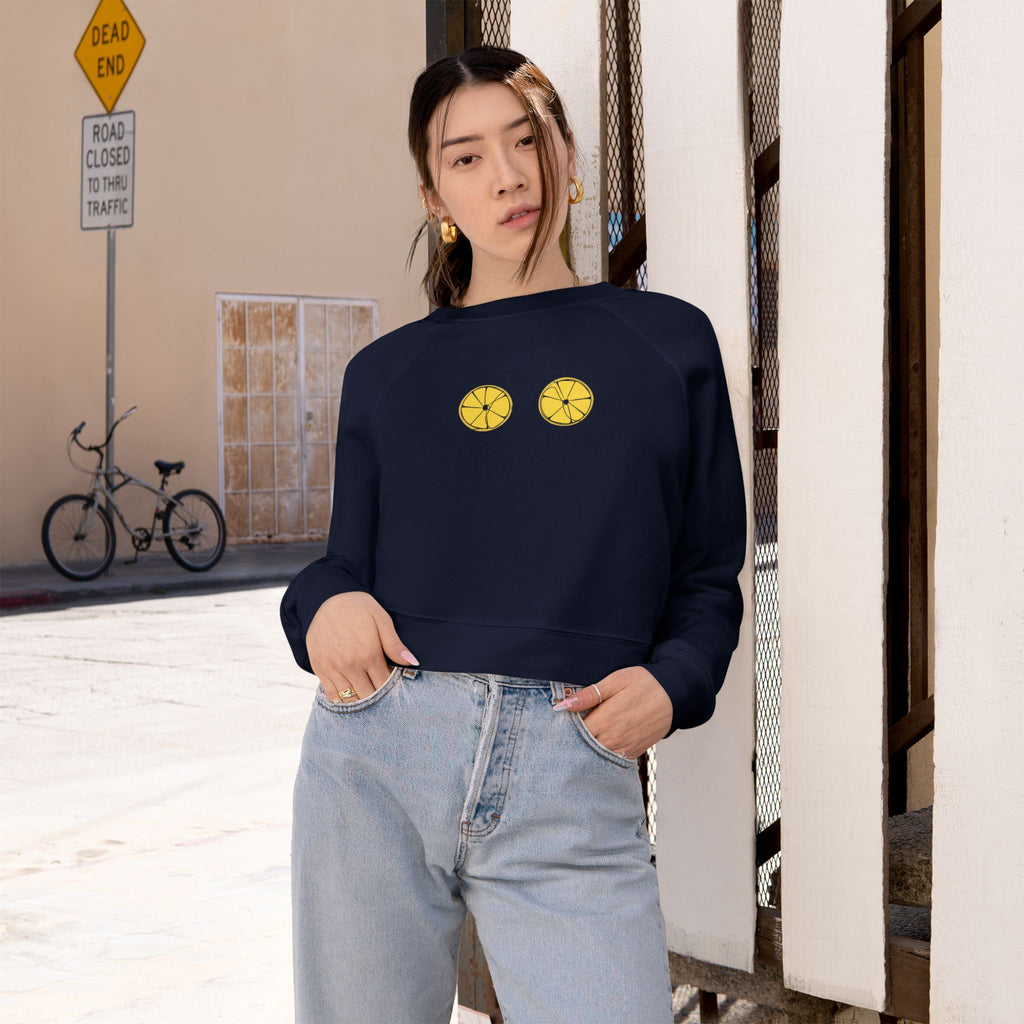 Lemon Eyes smiley Pullover | cropped fleece black
