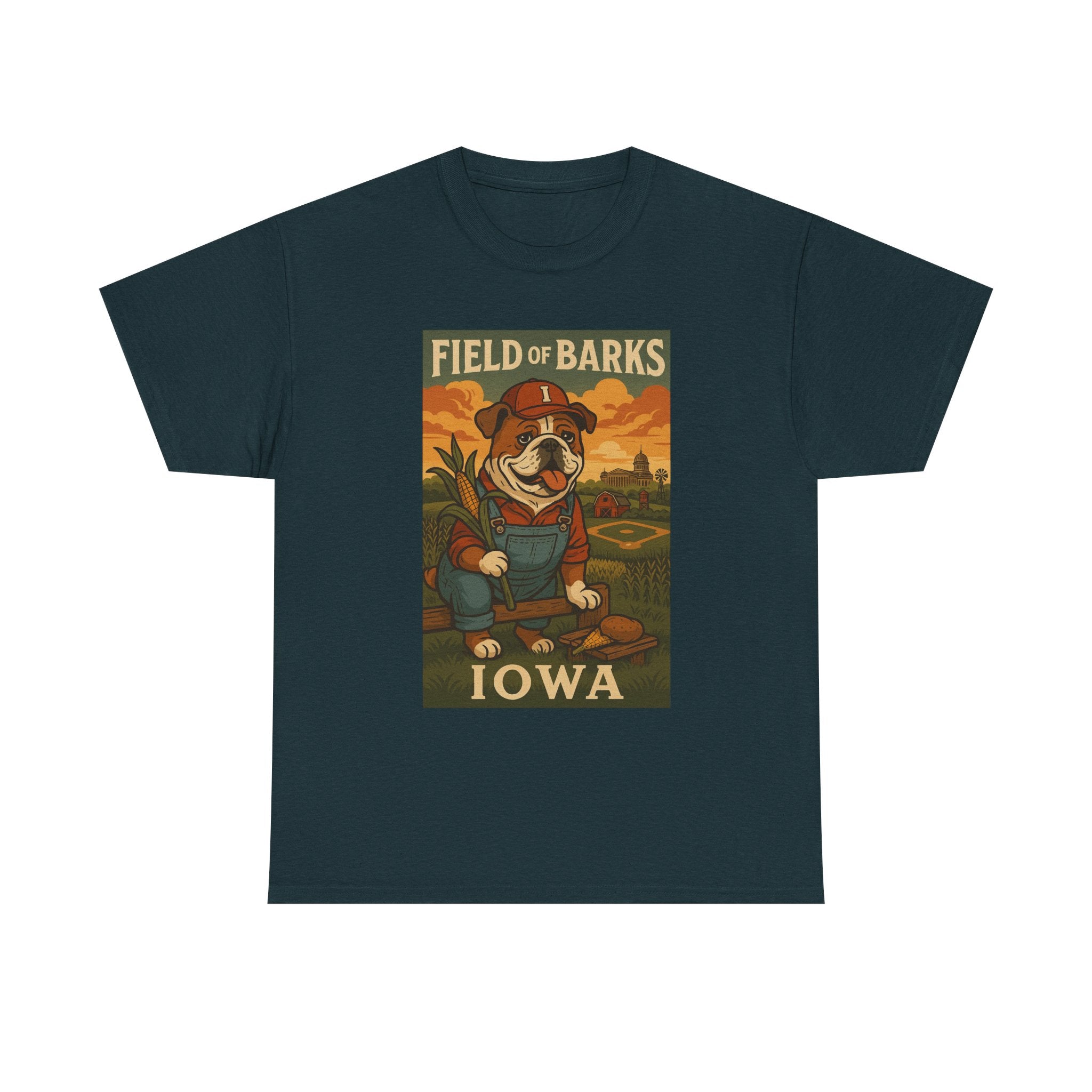IOWA Field of Barks Unisex Heavy Cotton Tee Cute Dog Baseball Shirt