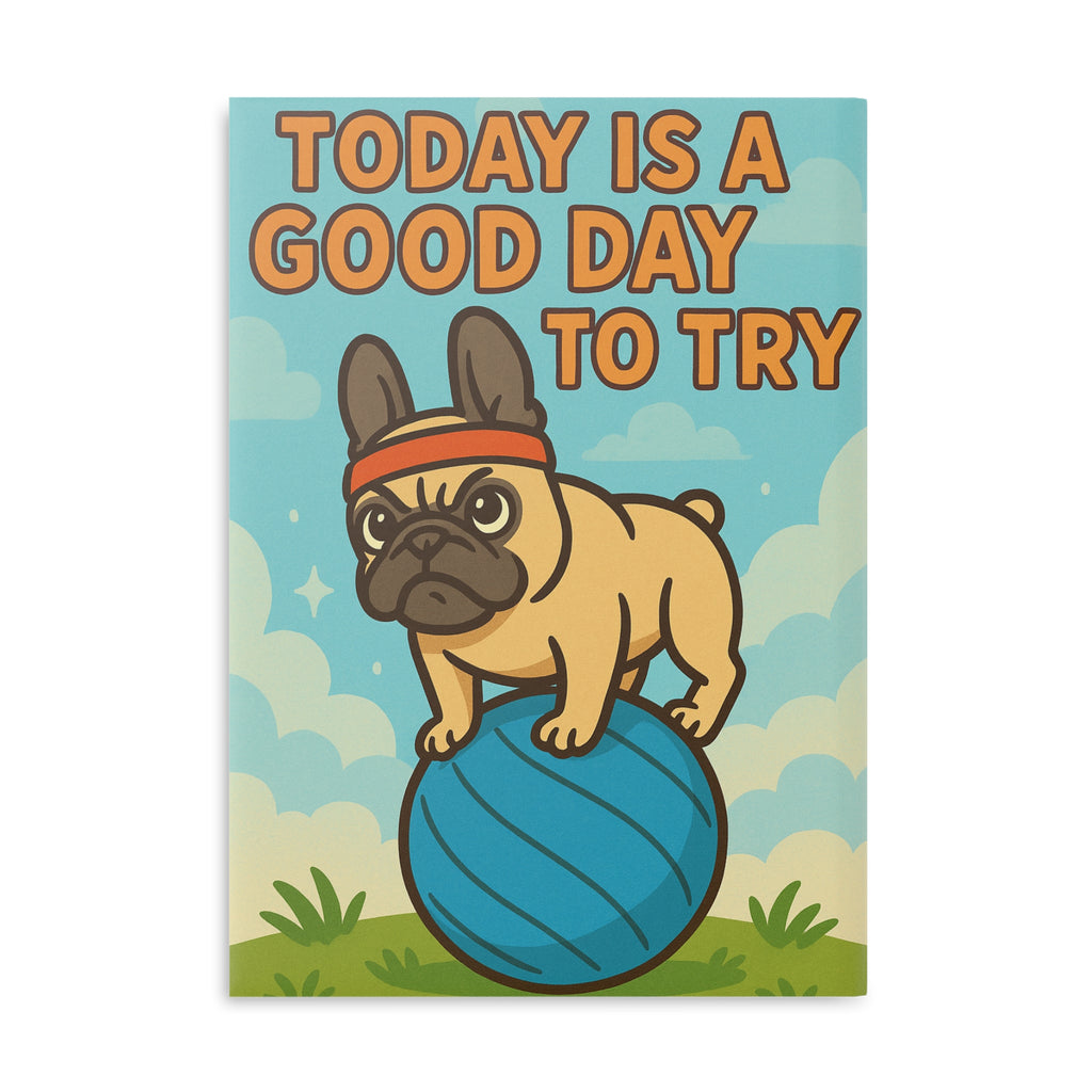 Puffy Cover Notebook - "Today is a Good Day to Try" Journal, Cute Dog Journal, Gift for Pet Lovers, Motivational Notebook, Unique Stationery