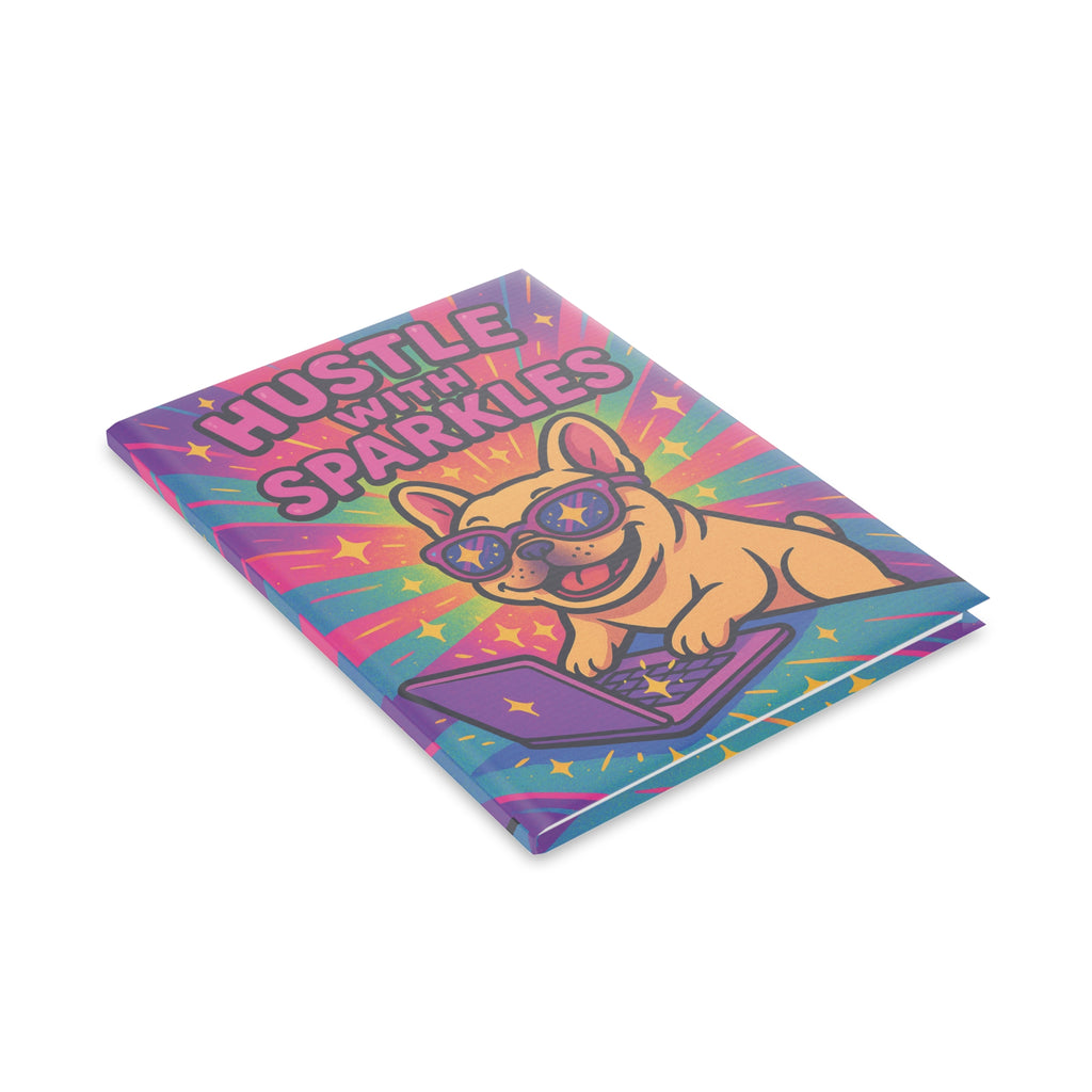 Hustle with Sparkles Hardcover Notebook, Inspirational Journal, Cute Dog Notepad, Fun Gift for Students, School Supplies, Planner