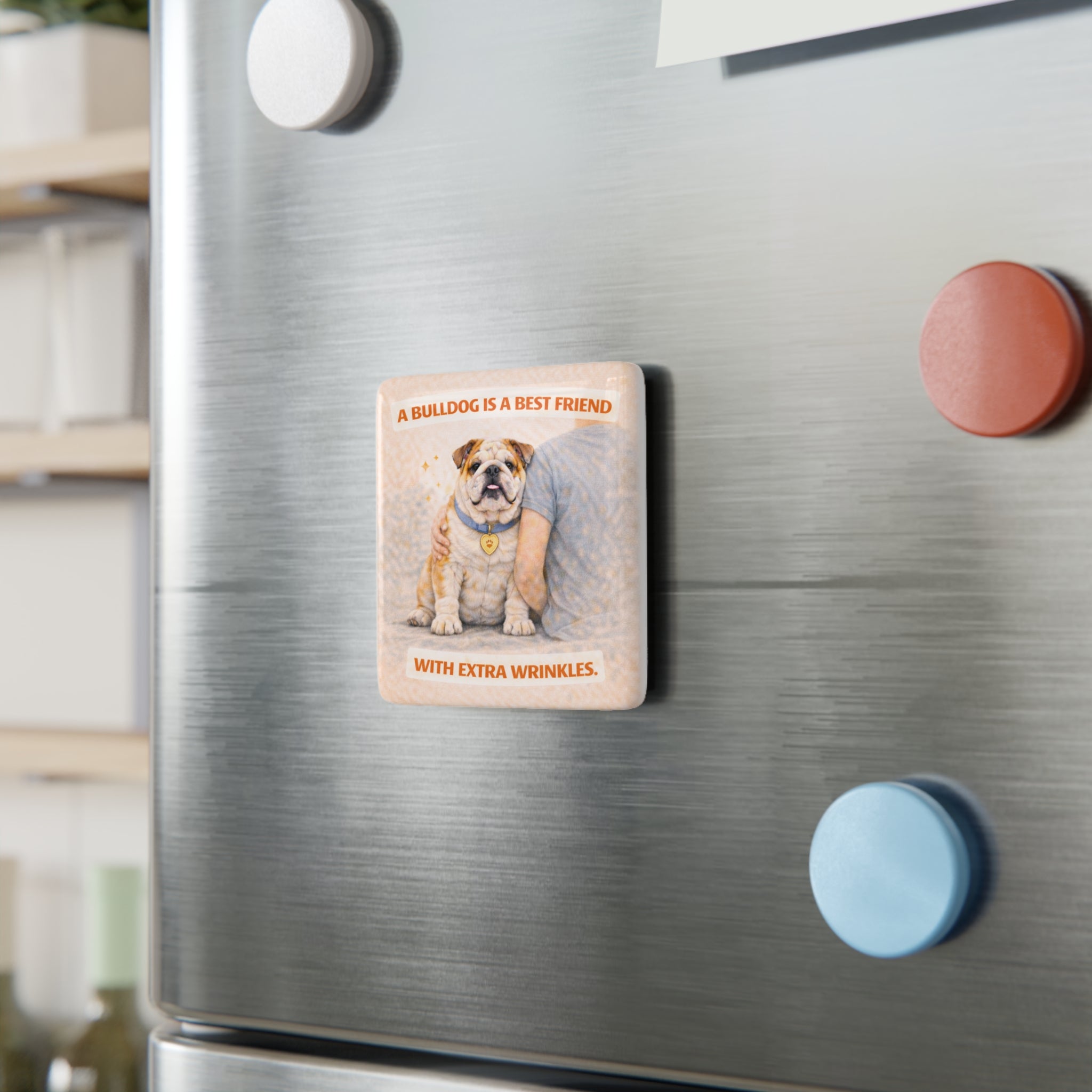 Bulldog with Owner Porcelain Magnet | Square dog quote magnet