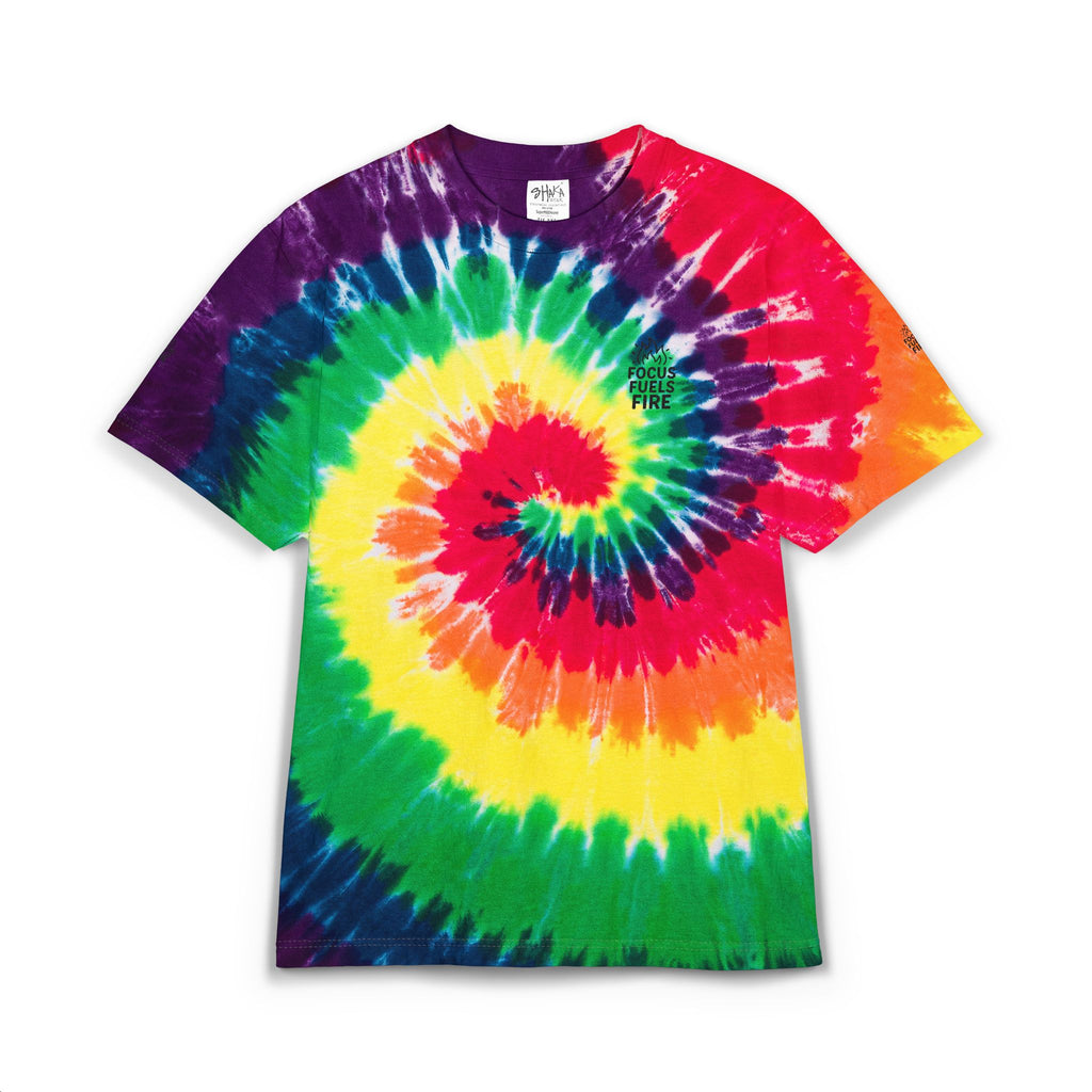 Tie-Dye Spiral Tee Focus Fuels Fire Oversized Rainbow Embroidered T-Shirt