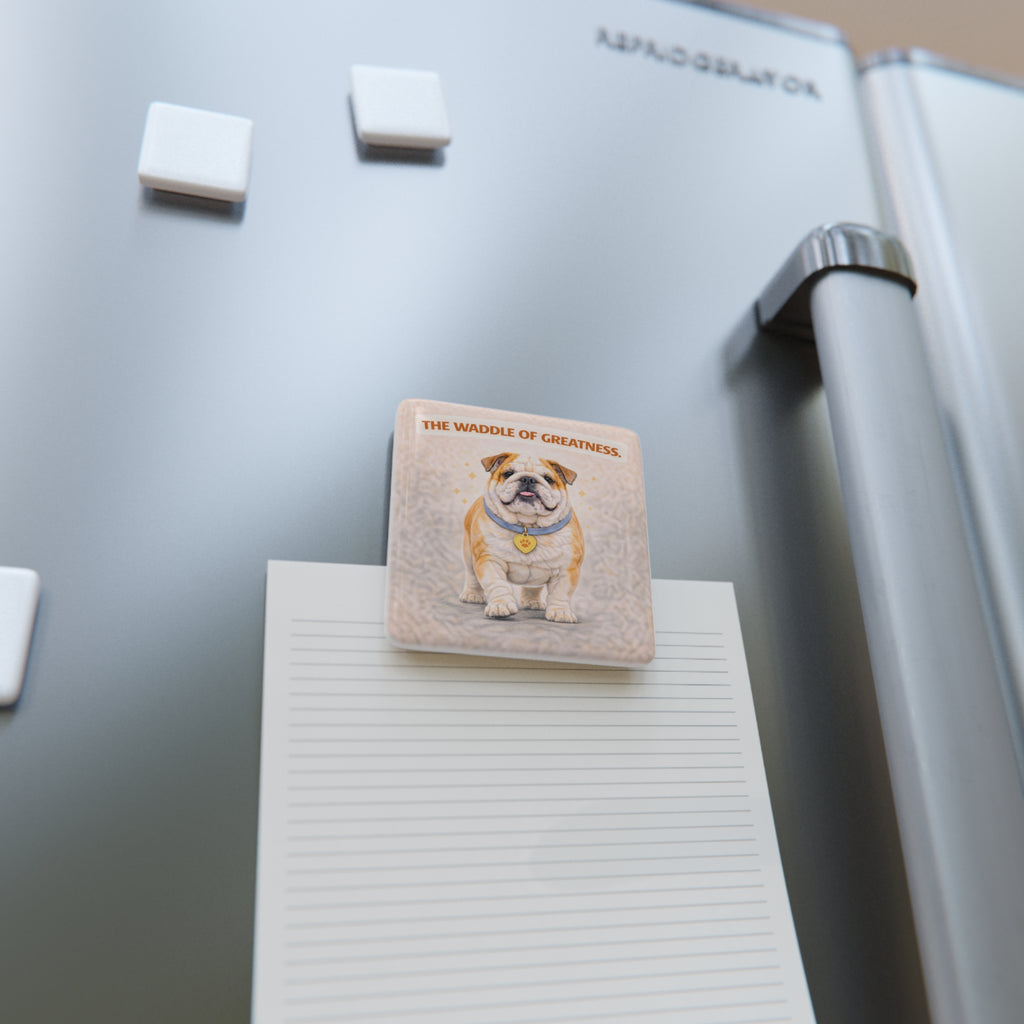 Bulldog Illustration Porcelain Magnet | Square "The Waddle of Greatness"