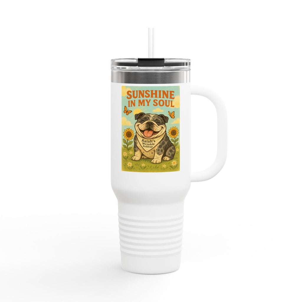 Cheerful Bulldog Insulated Travel Mug, 40oz - Sunshine in My Soul Design, Perfect for Coffee, Tea, Road Trips, or Gifts