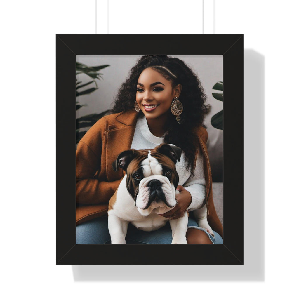 English Bulldog With His Beautiful Owner, Couch Potato, Cute Bulldog, Bulldog Lover, Framed Vertical Poster