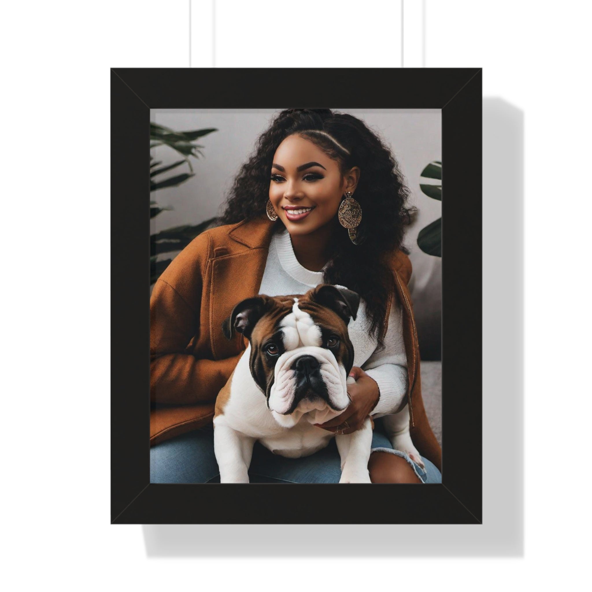 English Bulldog With His Beautiful Owner, Couch Potato, Cute Bulldog, Bulldog Lover, Framed Vertical Poster