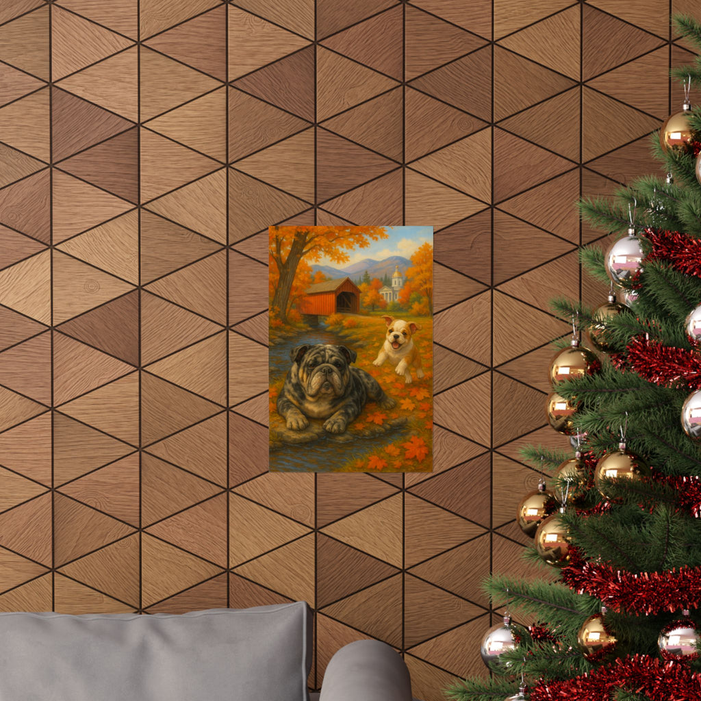 Autumn Dog Lovers Matte Poster, Fall Decor, Dog Art Print, Home Wall Art, New York Theme Decoration, Pet Lover Gift