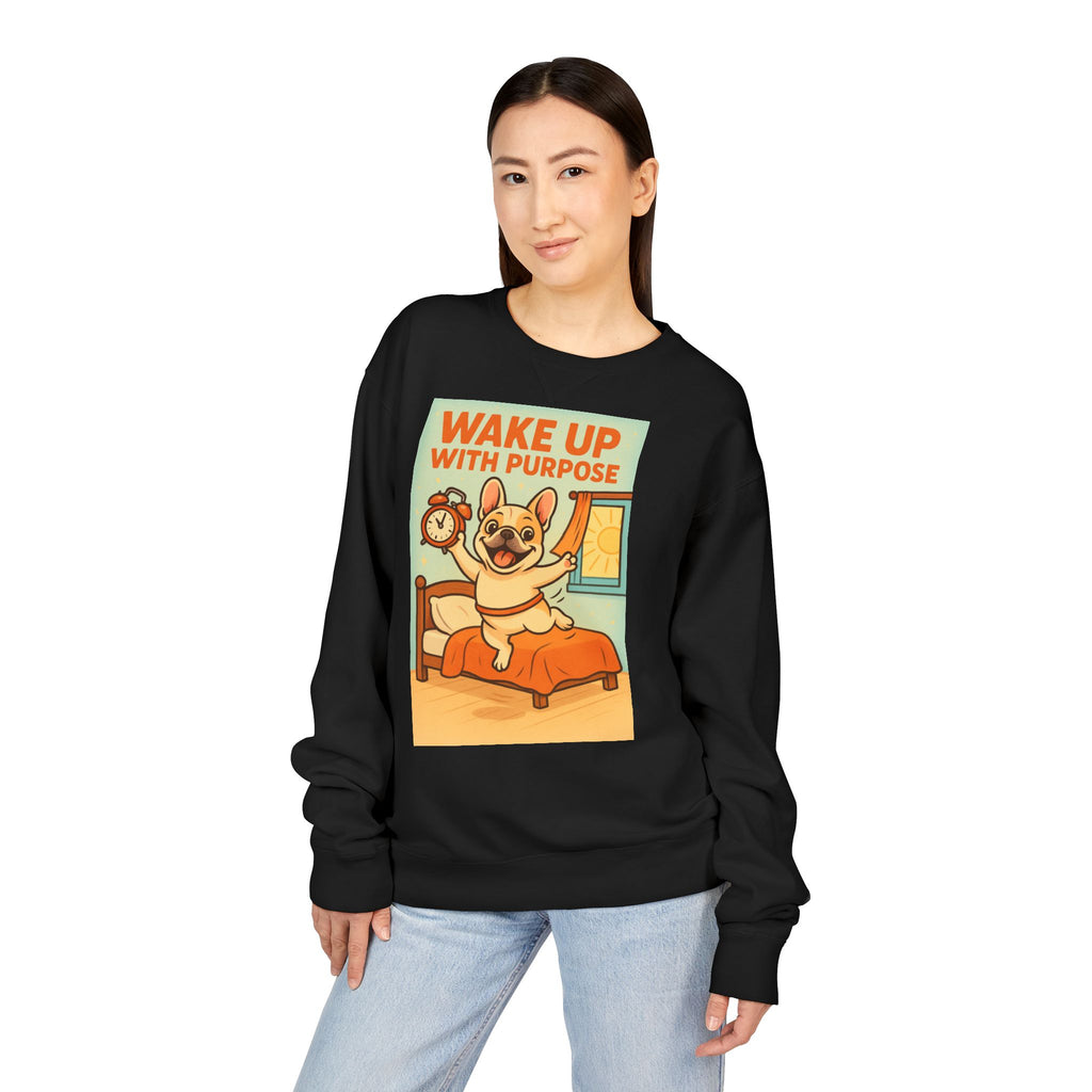 French Bulldog 'Wake Up With Purpose' Sweatshirt | Cozy Crewneck | Pet Lover Gift | Cute Gift for Dog Lovers | Everyday Comfort
