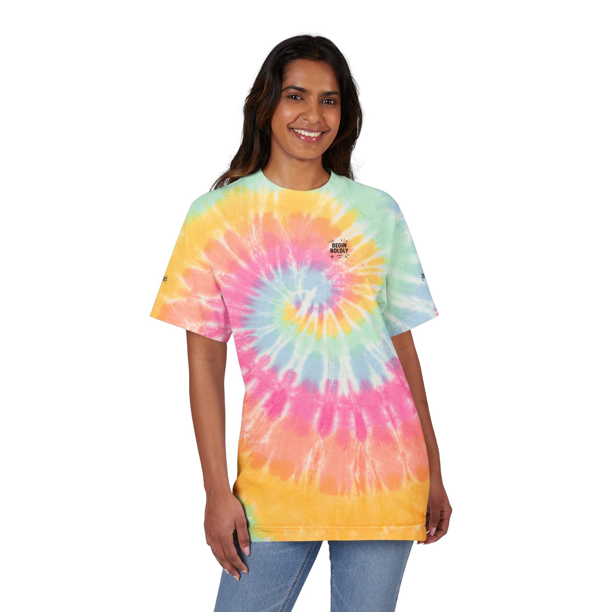 Tie-Dye Spiral Oversized T-Shirt Begin Boldly Rainbow Embroidered Retro Tee