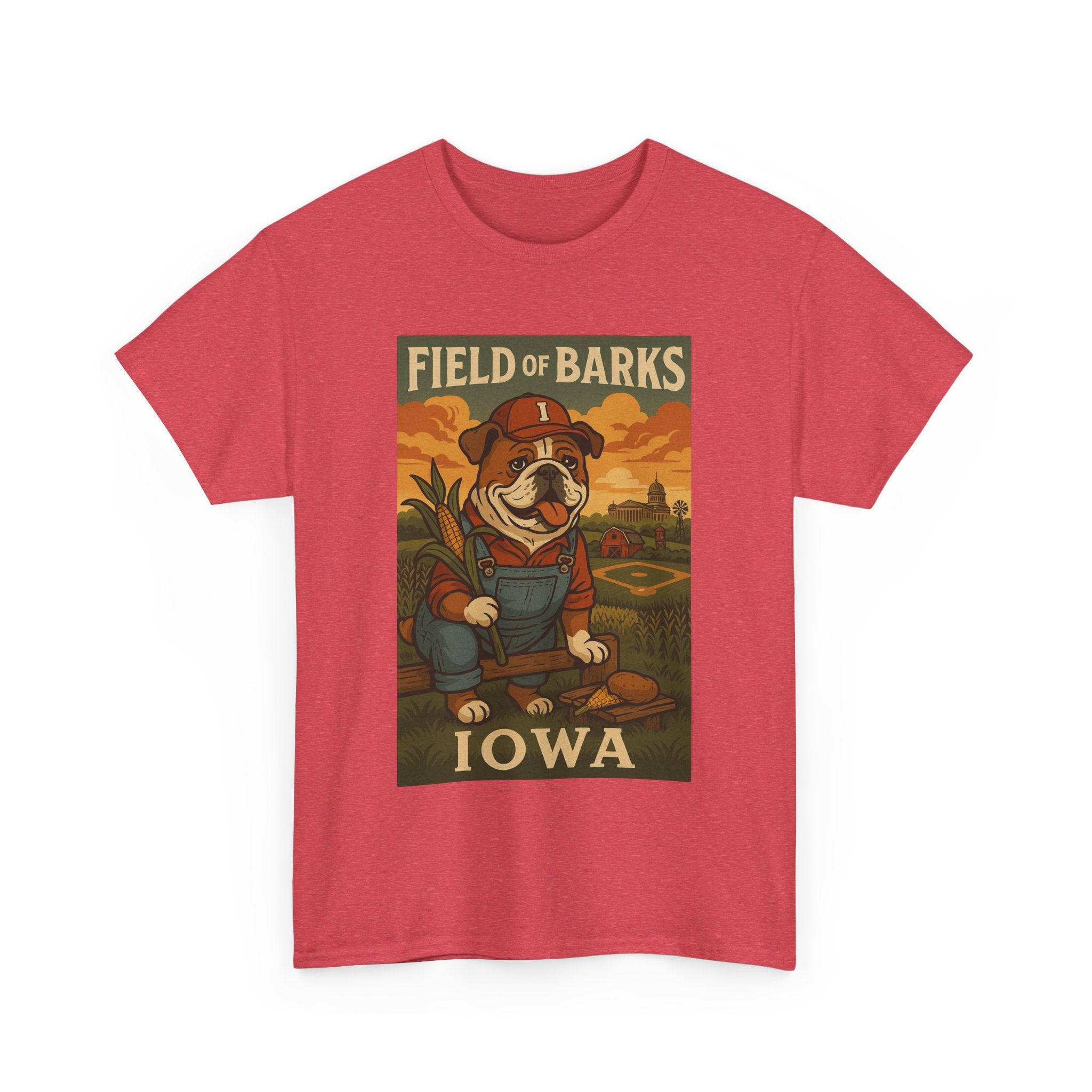 IOWA Field of Barks Unisex Heavy Cotton Tee Cute Dog Baseball Shirt