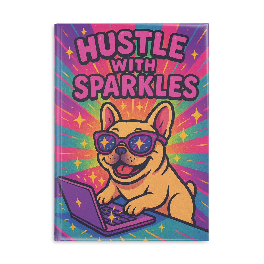 Hustle with Sparkles Hardcover Notebook, Inspirational Journal, Cute Dog Notepad, Fun Gift for Students, School Supplies, Planner