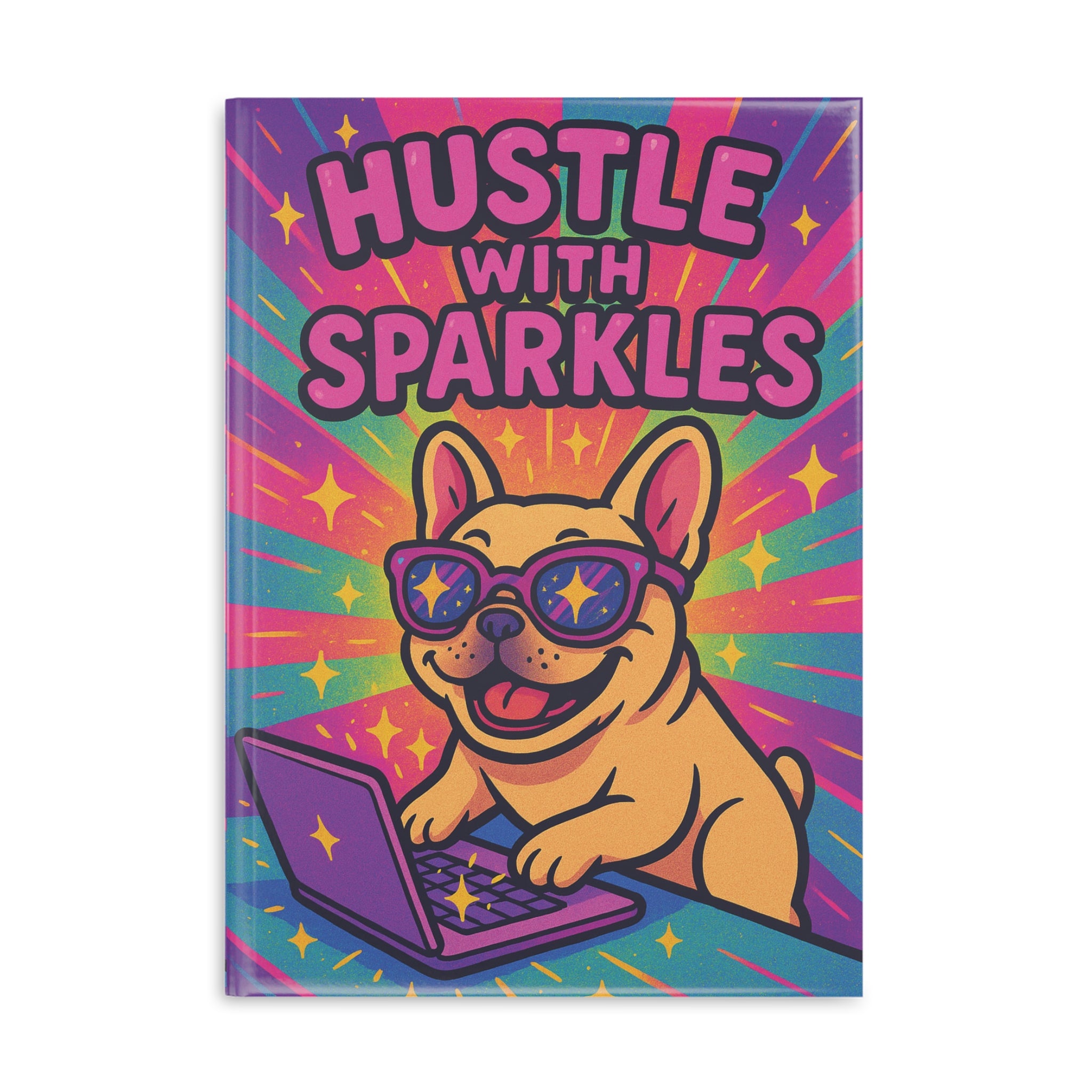Hustle with Sparkles Hardcover Notebook, Inspirational Journal, Cute Dog Notepad, Fun Gift for Students, School Supplies, Planner