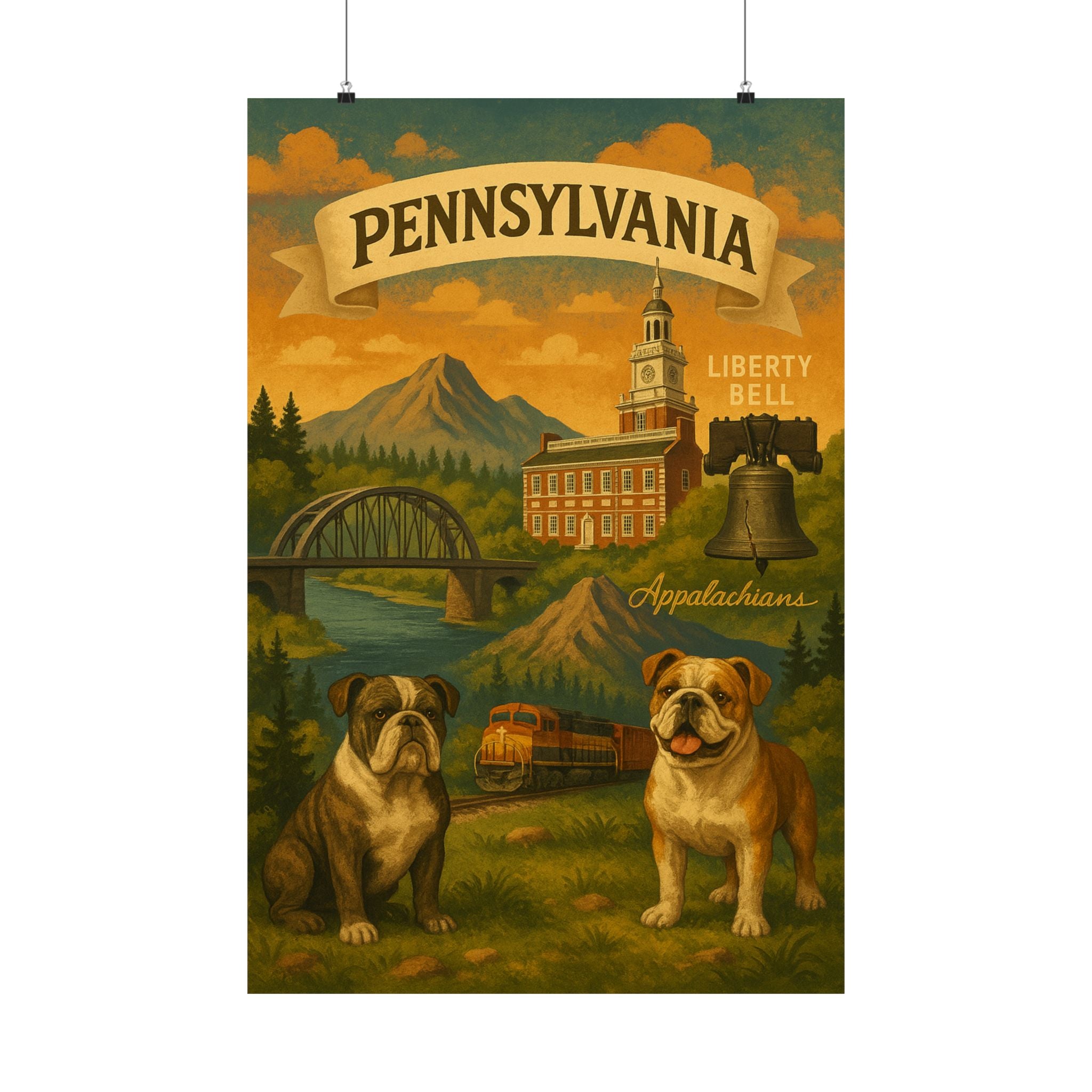 Pennsylvania Vintage Matte Vertical Poster, Home Decor Art, Appalachian Mountains Print, Wall Art for Dog Lovers, Unique Gift Idea