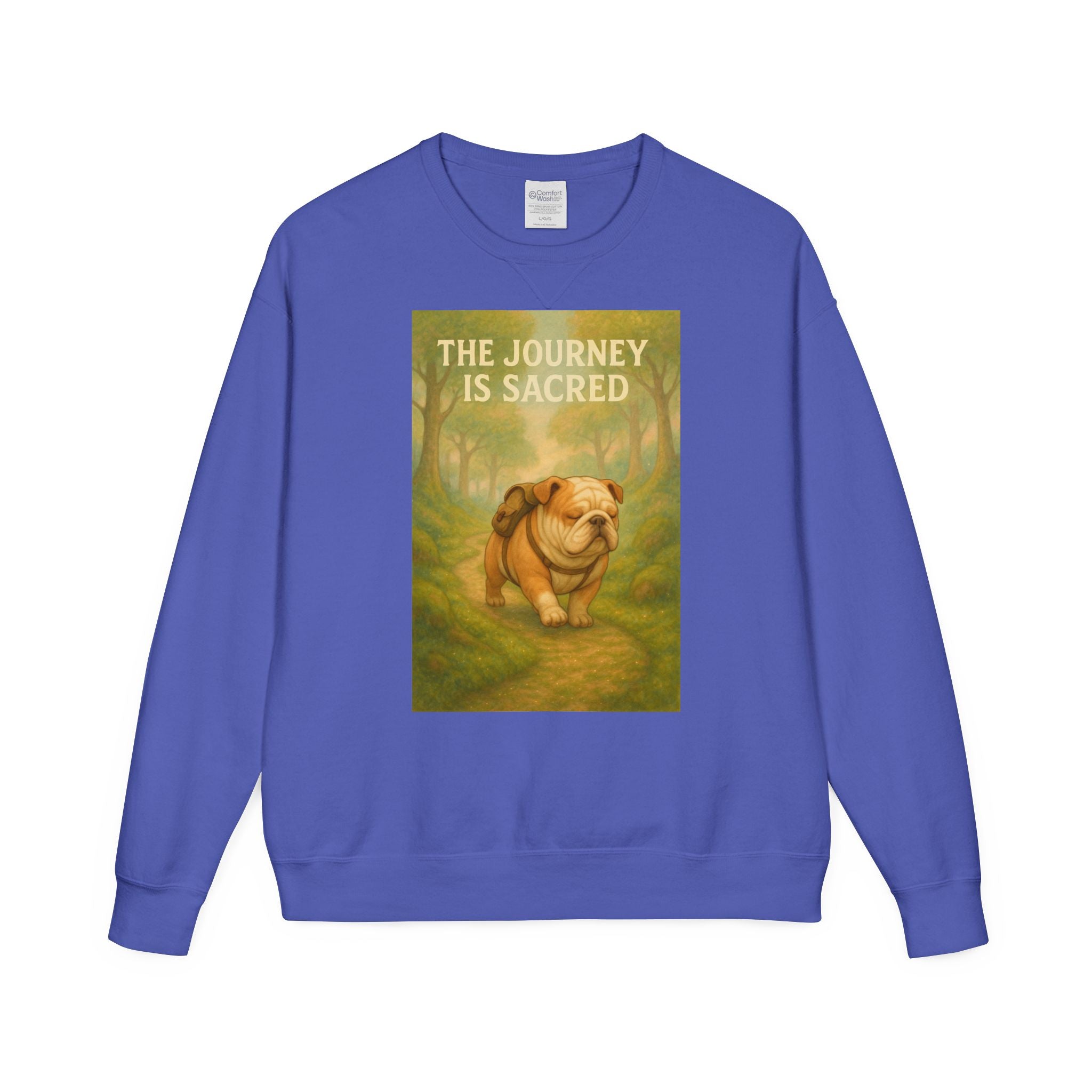 Journey is Sacred English Bulldog Sweatshirt, Unisex ComfortWash Crewneck, Cozy Dog Lover Gift, Nature Theme Apparel, Dog Owner Sweatshirt