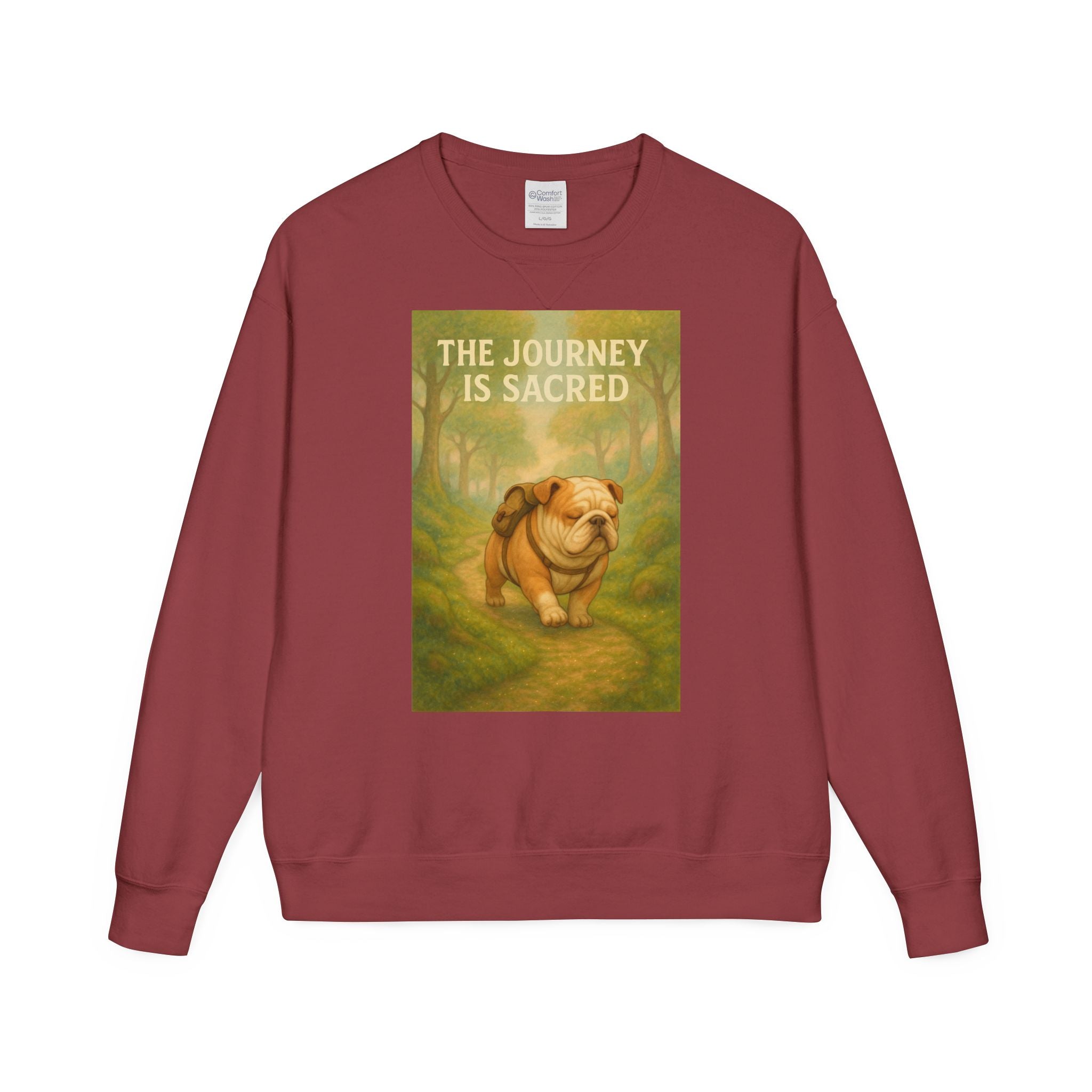 Journey is Sacred English Bulldog Sweatshirt, Unisex ComfortWash Crewneck, Cozy Dog Lover Gift, Nature Theme Apparel, Dog Owner Sweatshirt