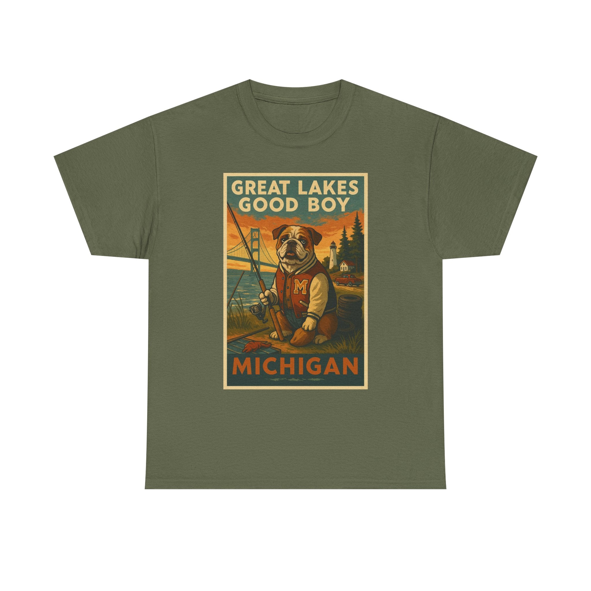 Vintage Dog Lover Tee, Great Lakes Fishing Shirt, Michigan Gift for Pet Owners, Unisex Cotton Tee, Outdoor Adventure Top
