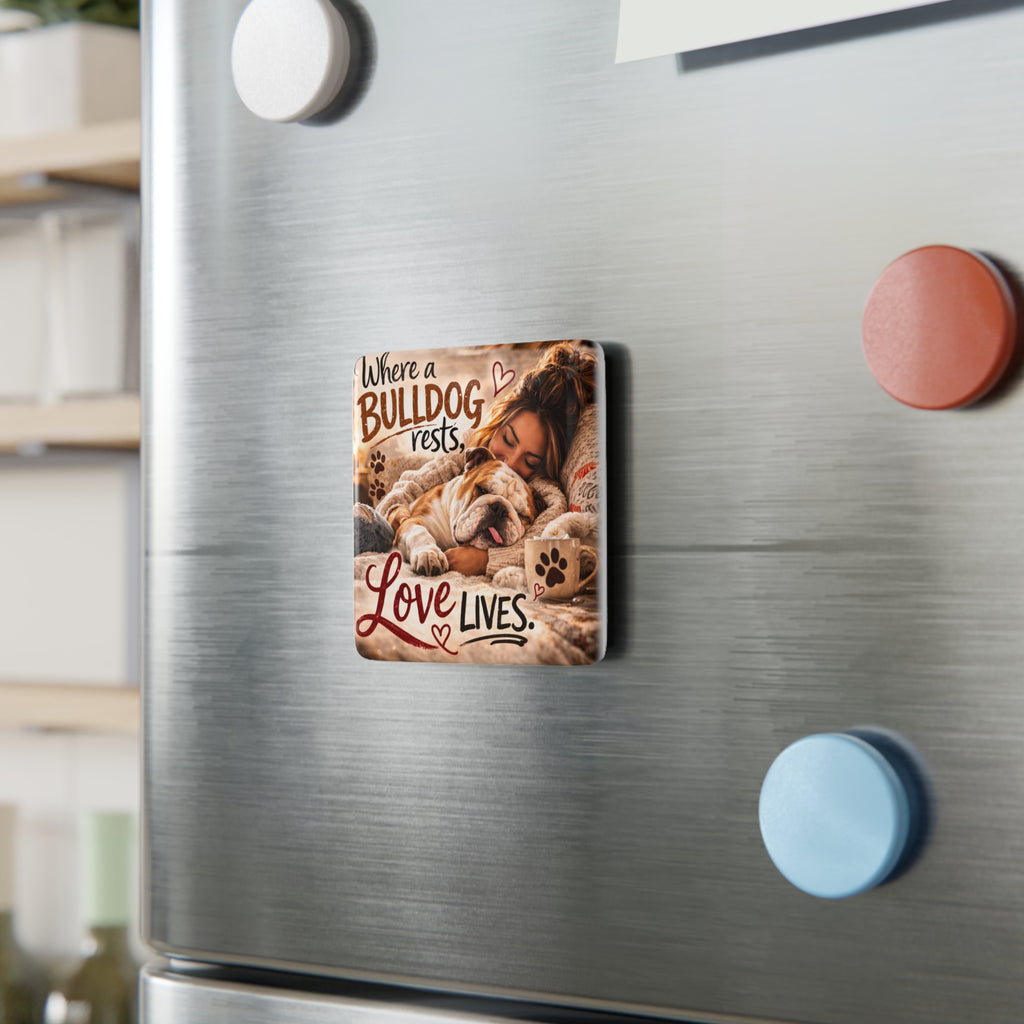 Where a Bulldog Rests Love Lives Porcelain Magnet