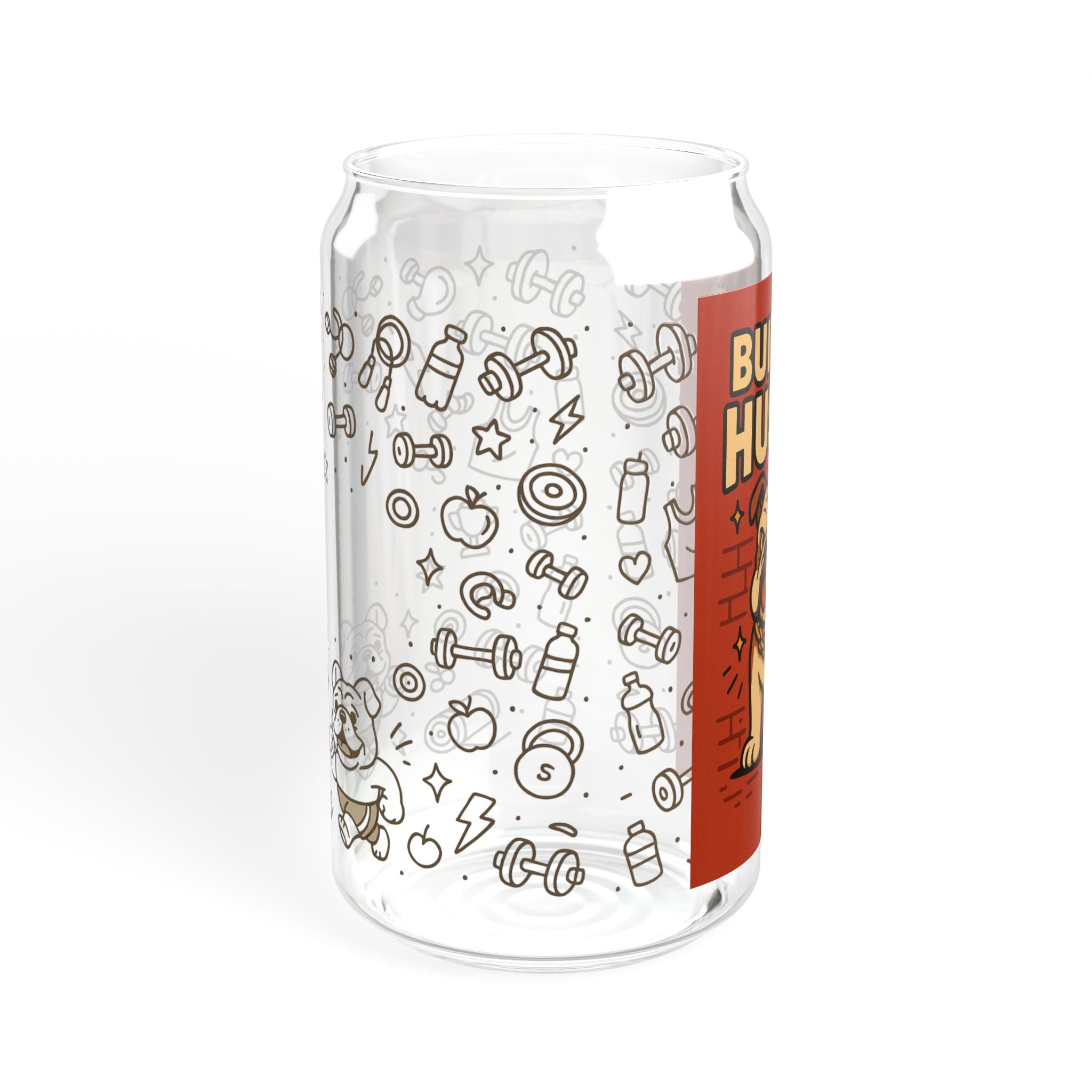 English Bulldog Sipper Glass, 16oz - Fun and Functional Drinkware for Bulldog Lovers, Great gift for pet owners, Hustle Bulldog Design, Dog