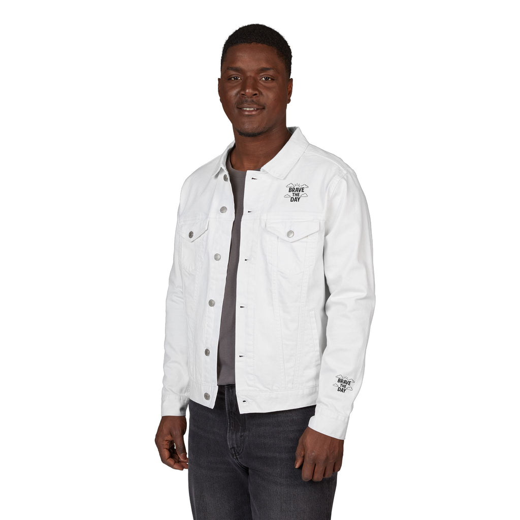 Embroidered Brave The Day Unisex Denim Jacket - Brave & Free Design, Stylish Outerwear, Spring Fashion, Gift for Him/Her, Casual Wear, Jacket with Meaning