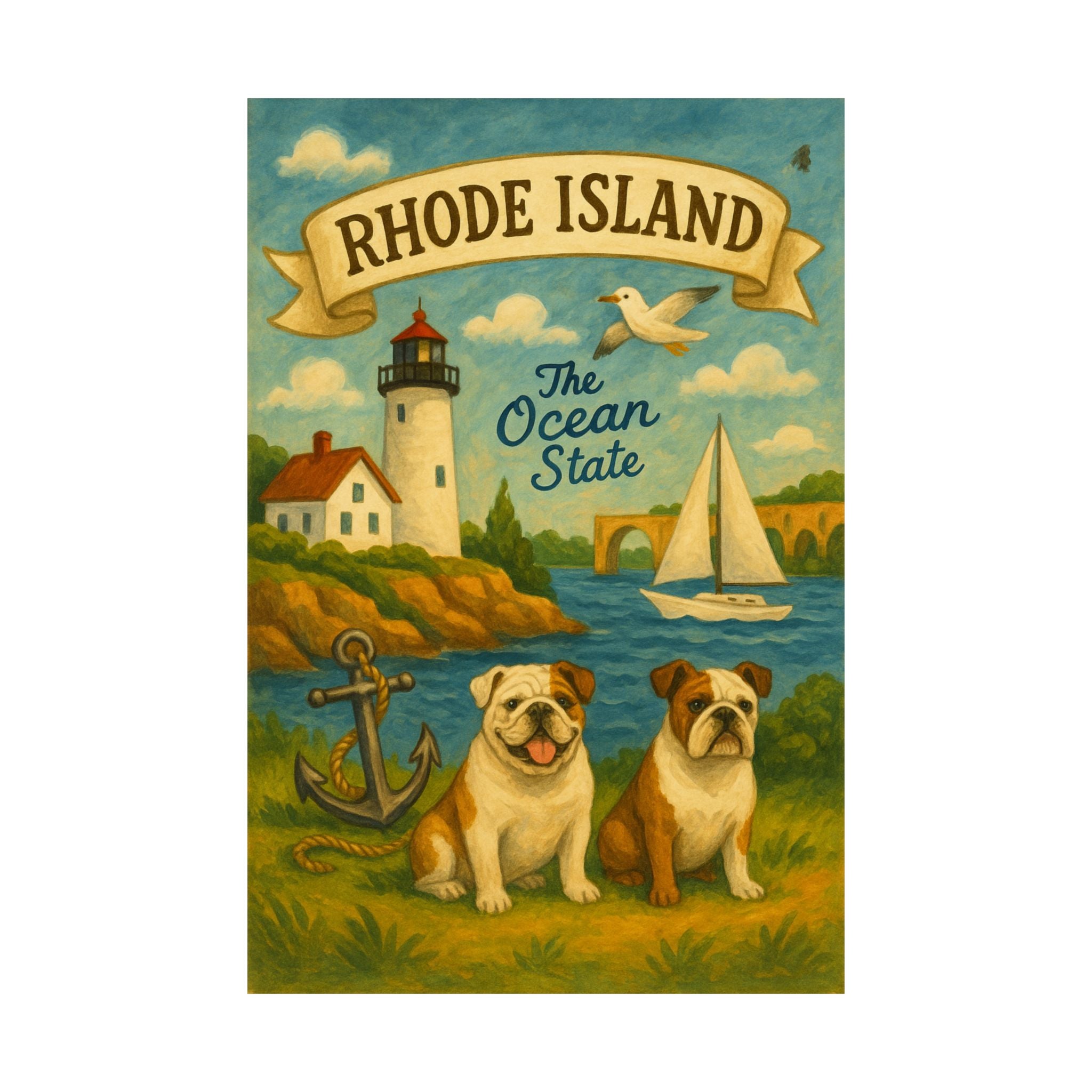 Rhode Island Matte Vertical Poster, Vintage Art Print, Coastal Decor, Dog Lovers Gift, Nautical Wall Art, Home Decoration