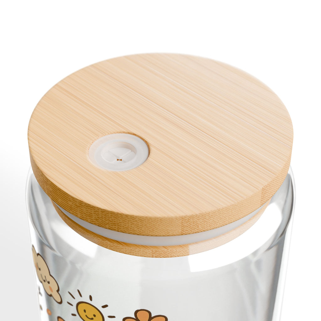 Grow Through It 16oz Glass Sipper with Bamboo Lid & Straw Inspirational Floral Drink Cup