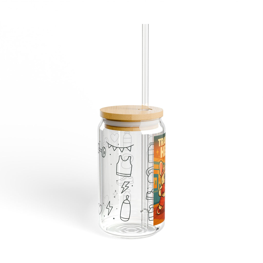 Boxer Frenchie Train W/ Heart Sipper Glass, 16oz Training Water Bottle, Motivational Fitness Drinkware, Cute Gym Accessory, Perfect Gift