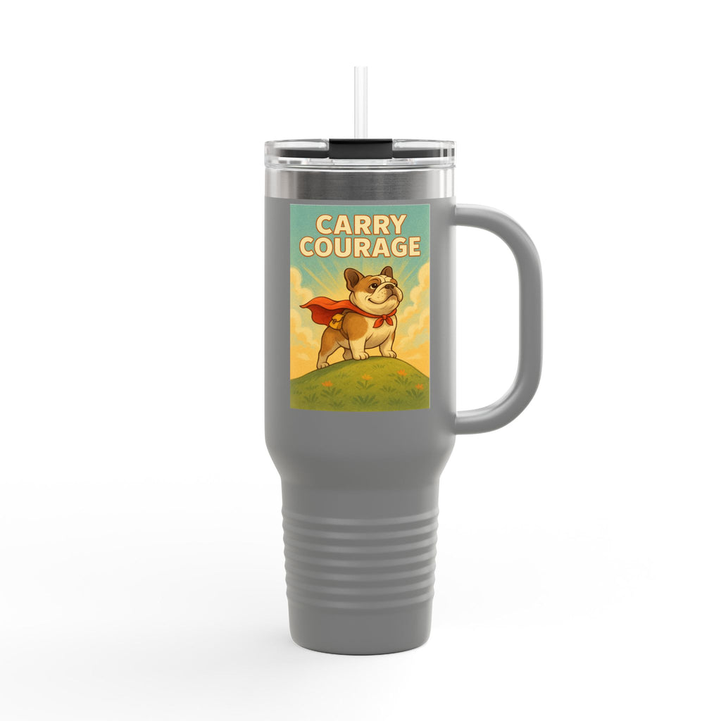 Superhero Bulldog Insulated Travel Mug | 40oz, Motivational Cup, Adventure Mug, Gift for Pet Lovers, Travel Companion, Unique Design