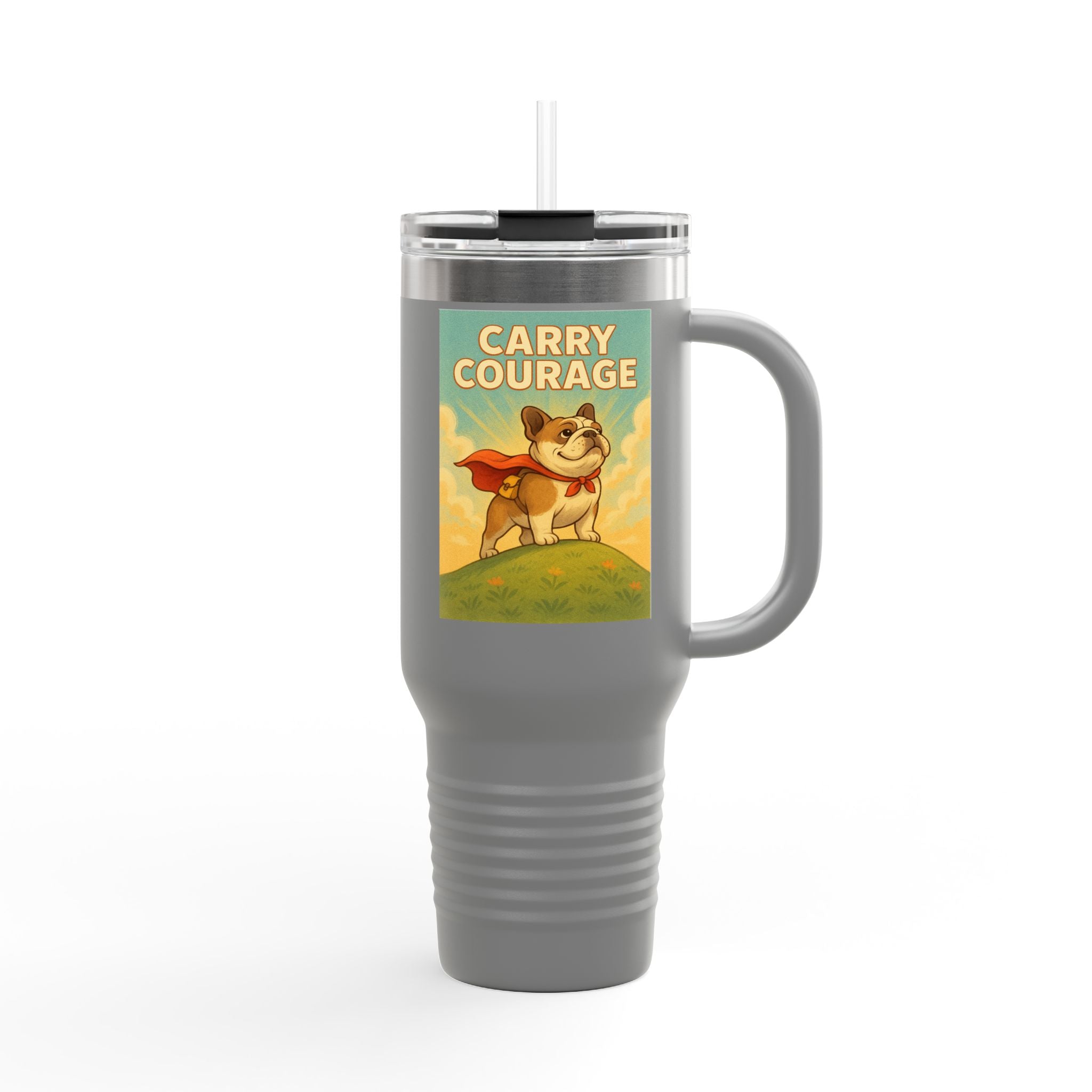 Superhero Bulldog Insulated Travel Mug | 40oz, Motivational Cup, Adventure Mug, Gift for Pet Lovers, Travel Companion, Unique Design