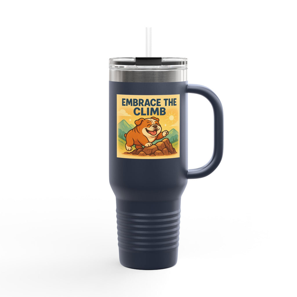 Insulated English Bulldogs Travel Mug - Embrace the Climb, Adventure Mug, Outdoor Drinkware, Motivational Gift, Travel Cup, Nature Lovers