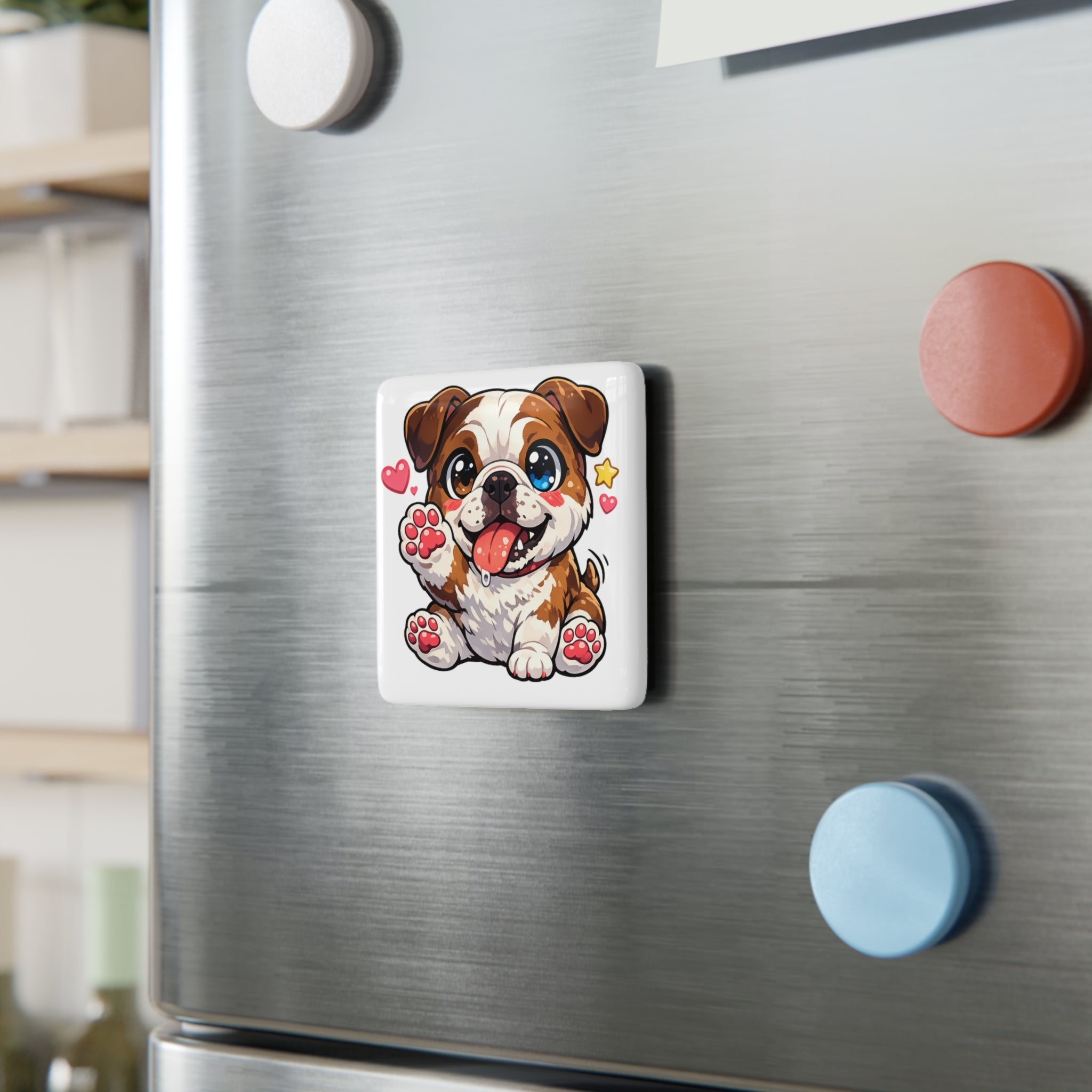 Cute Bulldog Puppy Porcelain Magnet | Square dog magnet, kawaii pet art