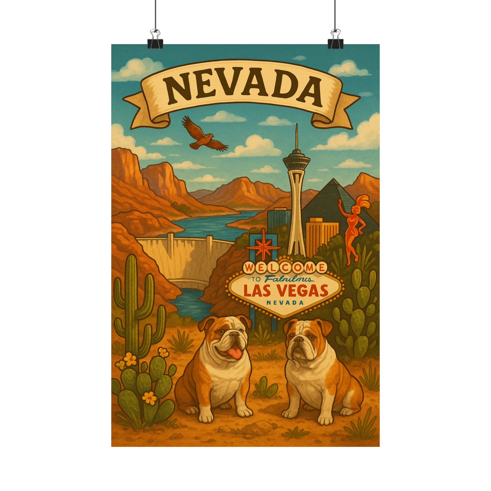 Vintage Nevada Poster Art | Matte Vertical Wall Decor, Las Vegas Home Decor, Gift for Travelers, Retro Wall Art, Dog Lover's Print