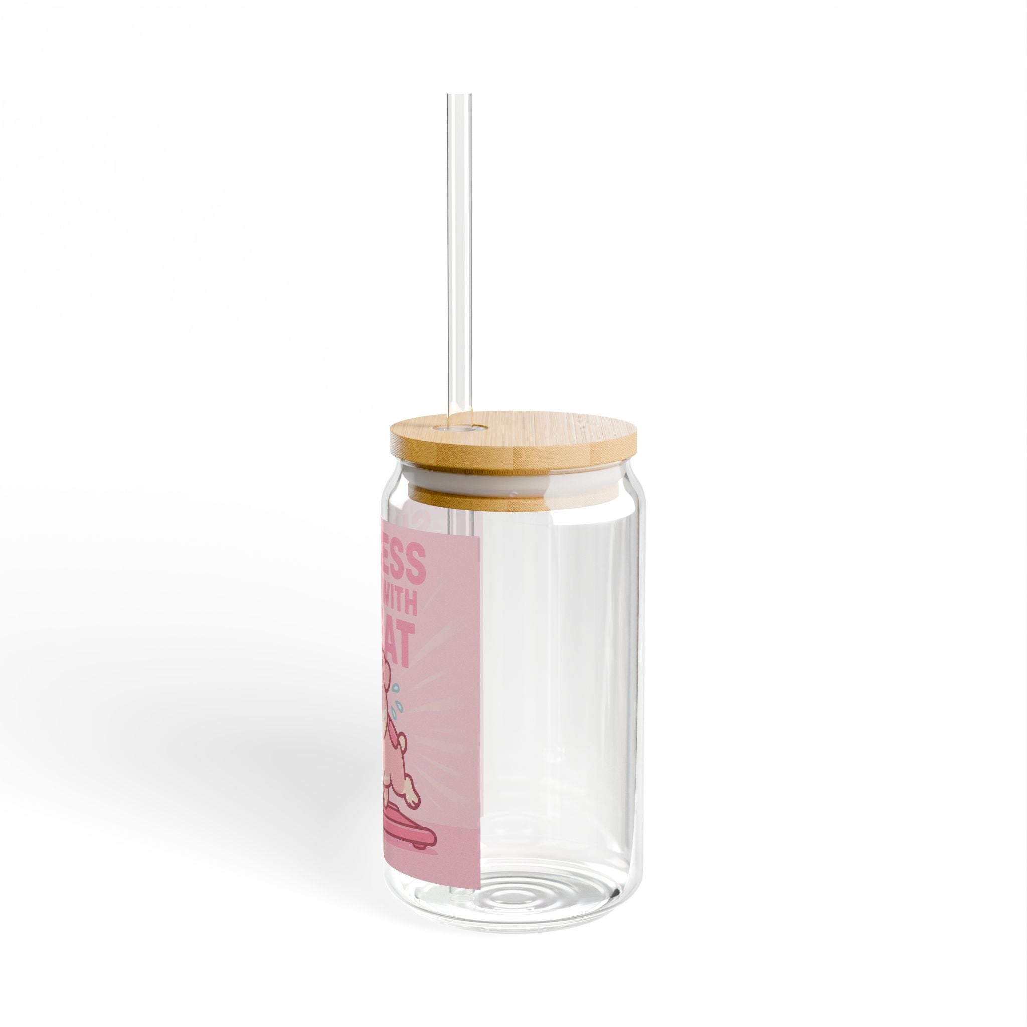 Motivational Sipper Glass "Success Starts With Sweat" Cute Puppy Treadmill Design, 16oz