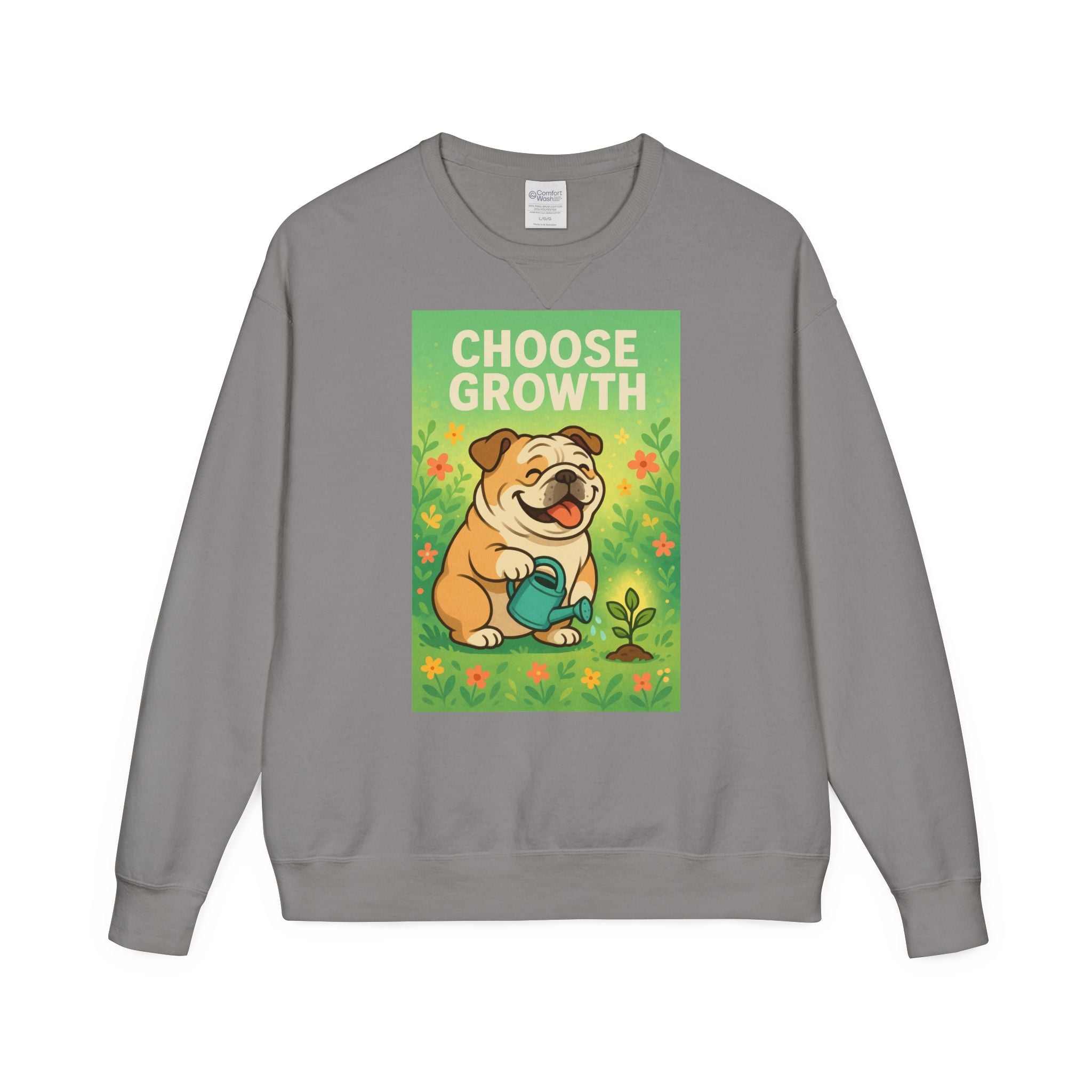 Choose Growth English Bulldog Sweatshirt, Cute Dog Sweater, Positive Vibe Apparel, Gift for Dog Lovers, Cozy Crewneck