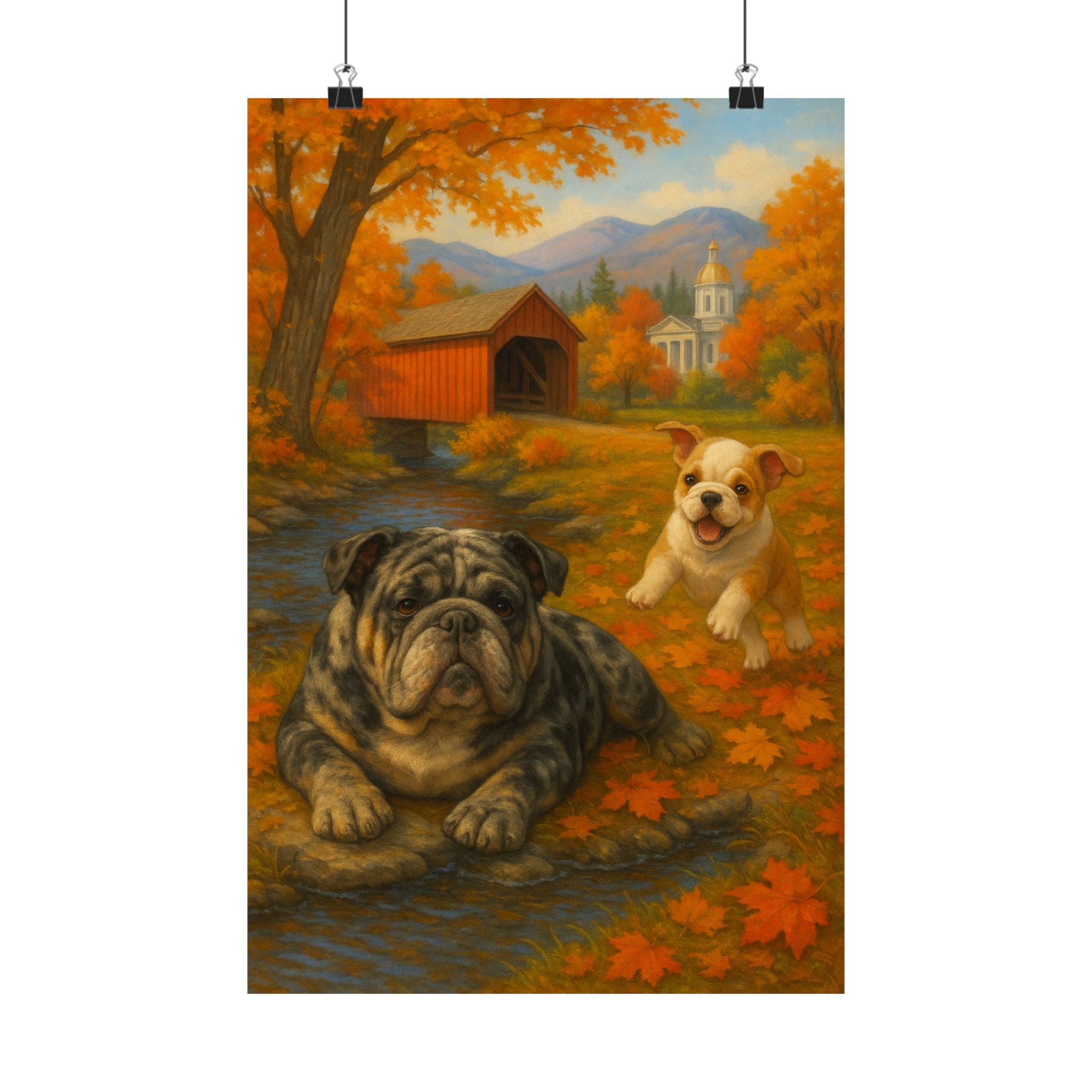 Autumn Dog Lovers Matte Poster, Fall Decor, Dog Art Print, Home Wall Art, New York Theme Decoration, Pet Lover Gift