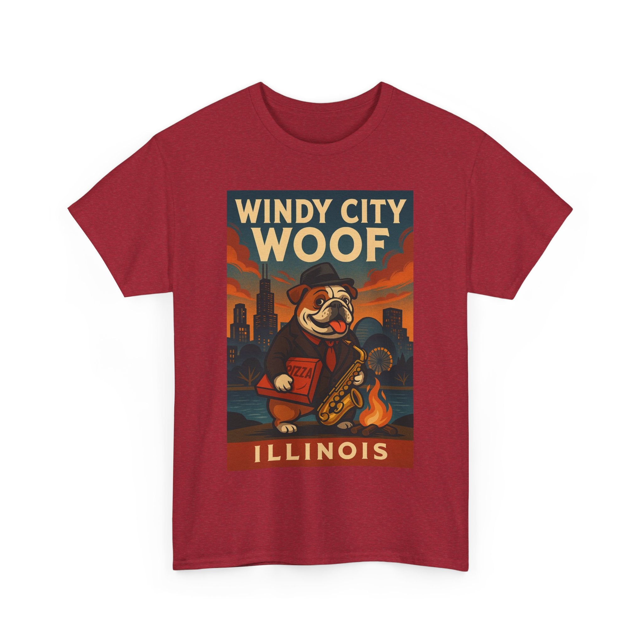 Windy City Woof Unisex Heavy Cotton Tee Fun Chicago Dog Graphic TShirt