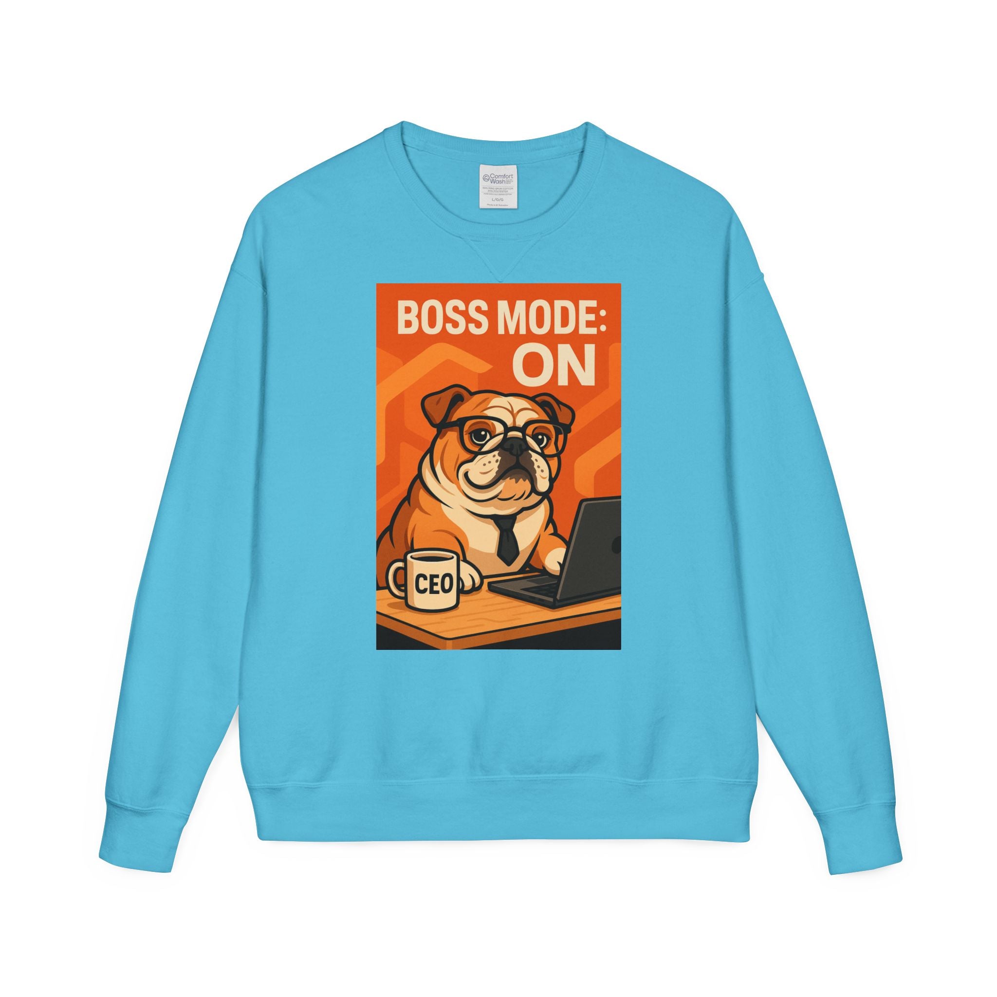 Funny English Bulldog Sweatshirt, Boss Mode Crewneck, Pet Lover Gift, Casual Wear, Unisex Sweater, Dog-Themed Apparel