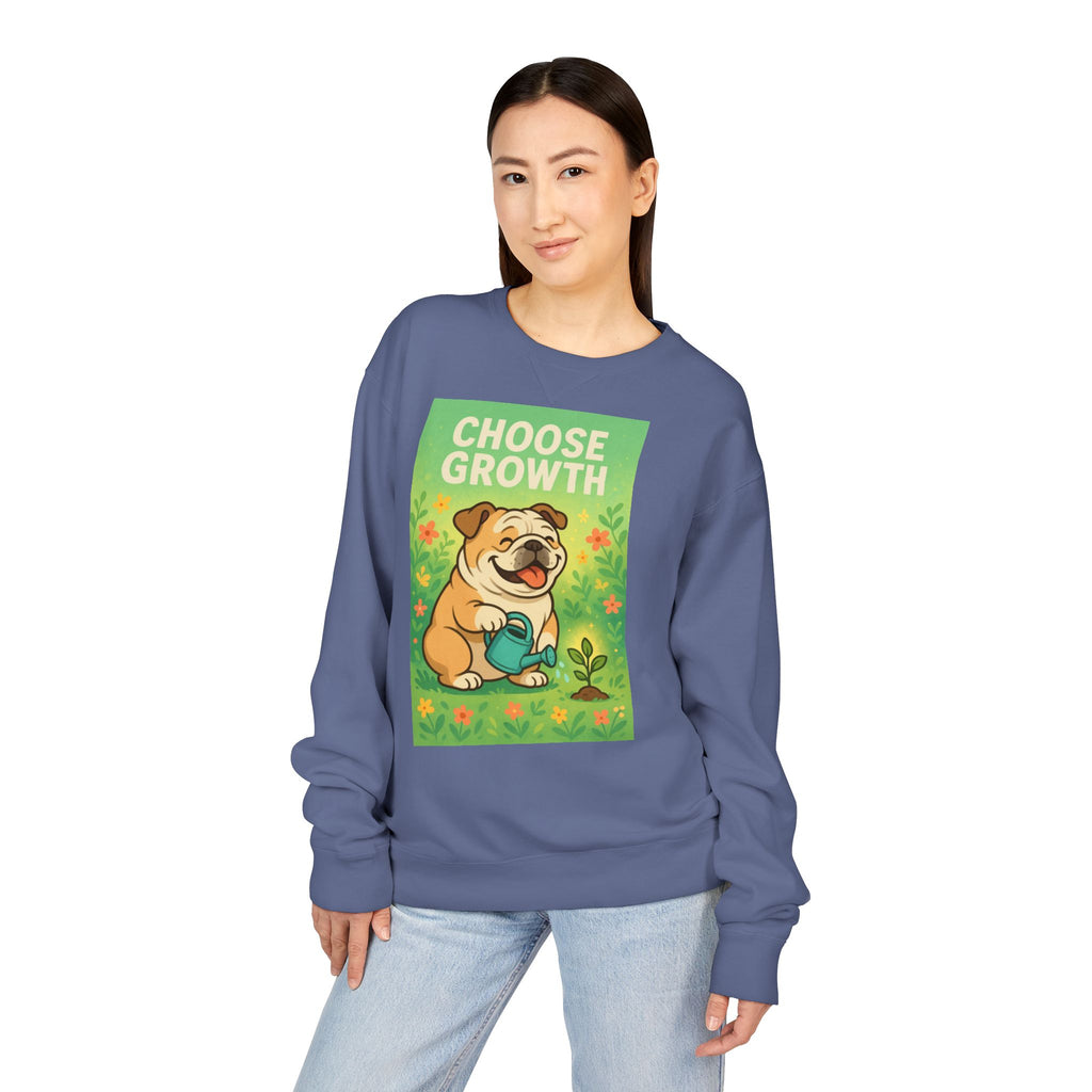 Choose Growth English Bulldog Sweatshirt, Cute Dog Sweater, Positive Vibe Apparel, Gift for Dog Lovers, Cozy Crewneck