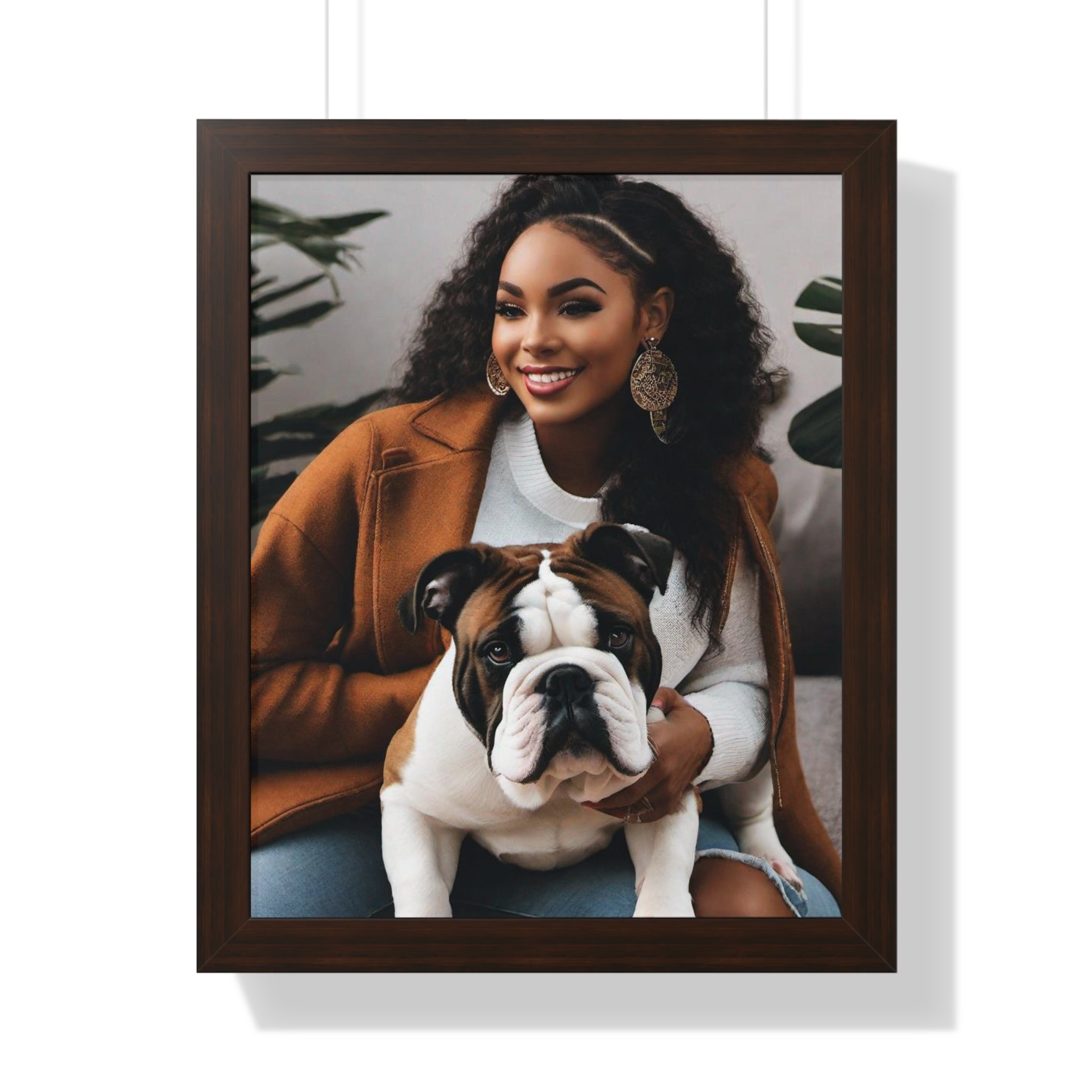 English Bulldog With His Beautiful Owner, Couch Potato, Cute Bulldog, Bulldog Lover, Framed Vertical Poster