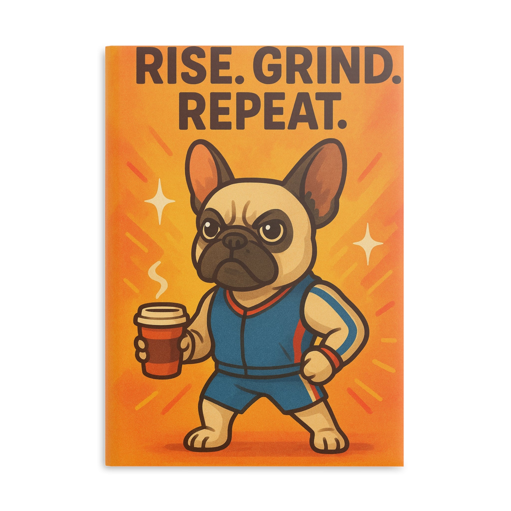 Fitness Motivational Hardcover Notebook with Puffy Covers, Cute French Bulldog, Workout Journal, Rise Grind Repeat