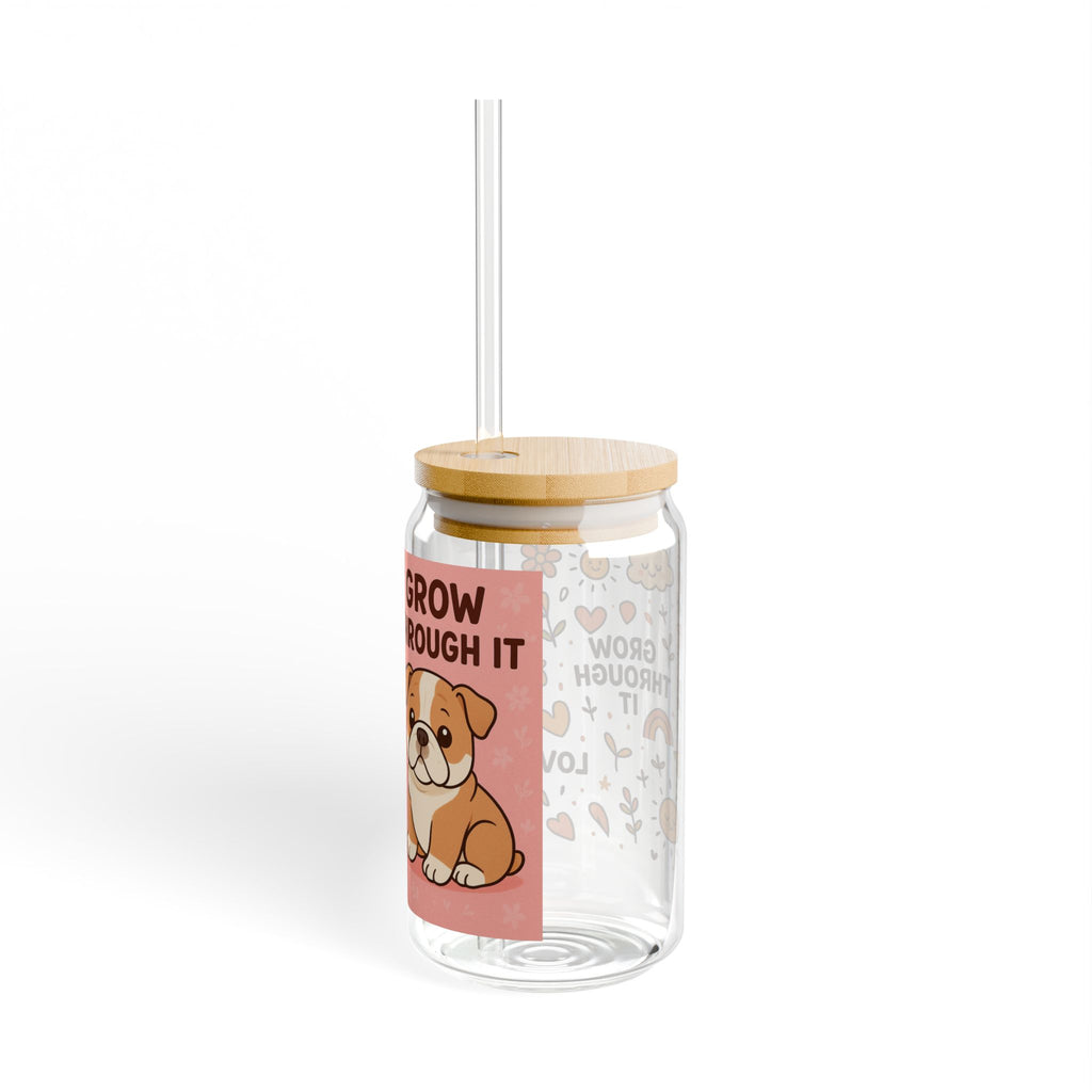 Optimistic Floral Sipper Glass, 16oz - Eco-Friendly Water Bottle, Motivational Drinkware, Garden Party, Wellness Gift, Home Decor