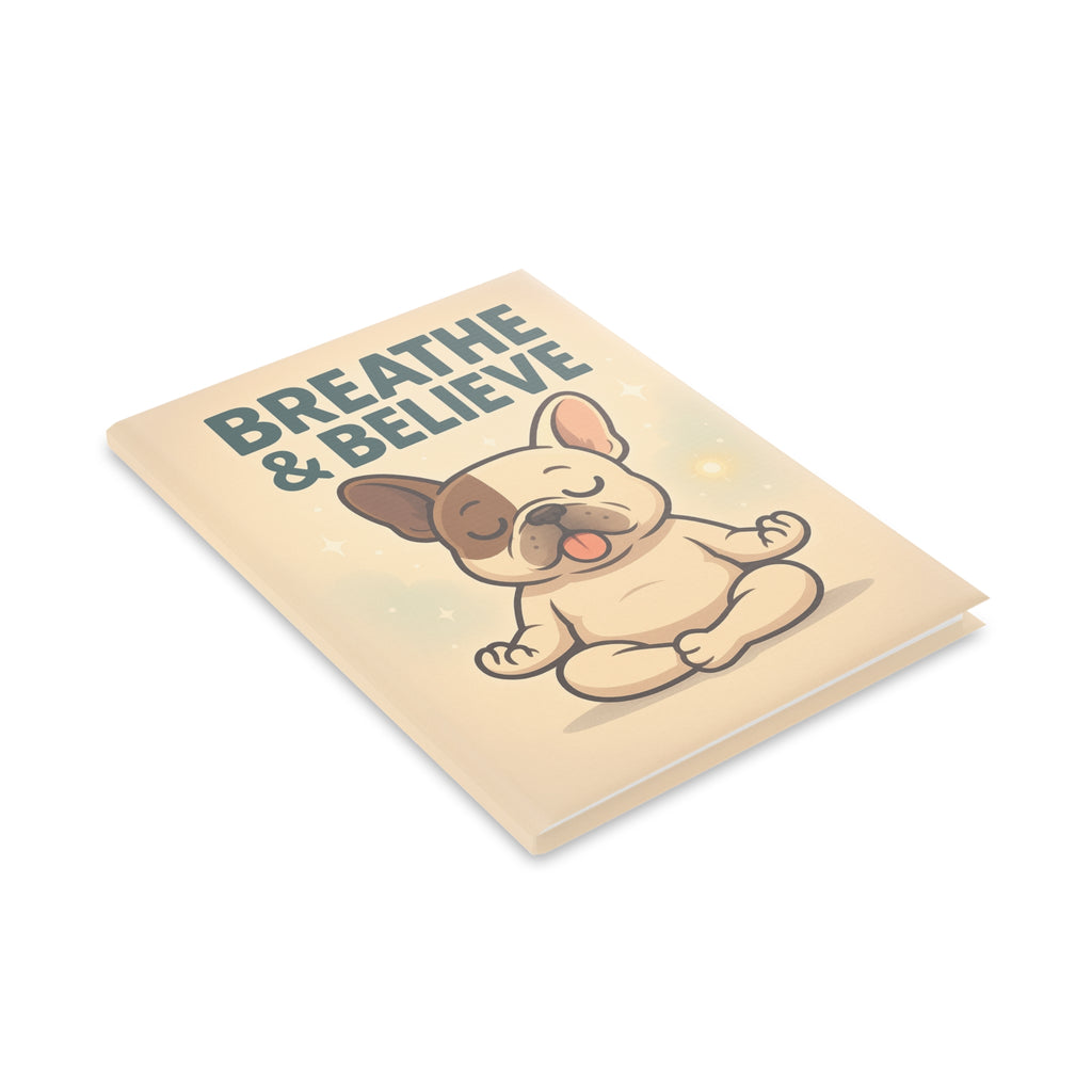 Whimsical Hardcover Notebook - Breathe & Believe, Cute Dog Journal, Motivational Writing, Gift for Pet Lovers, Inspirational Stationery