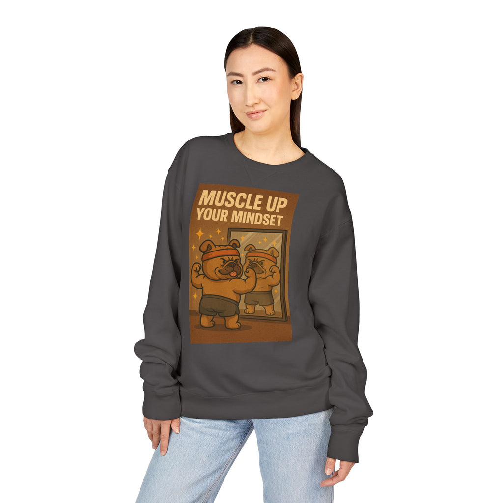Bulldog Motivational Sweatshirt - Muscle Up Your Mindset, Cozy Fashion, Gift for Fitness Enthusiasts, Casual Wear, Unisex