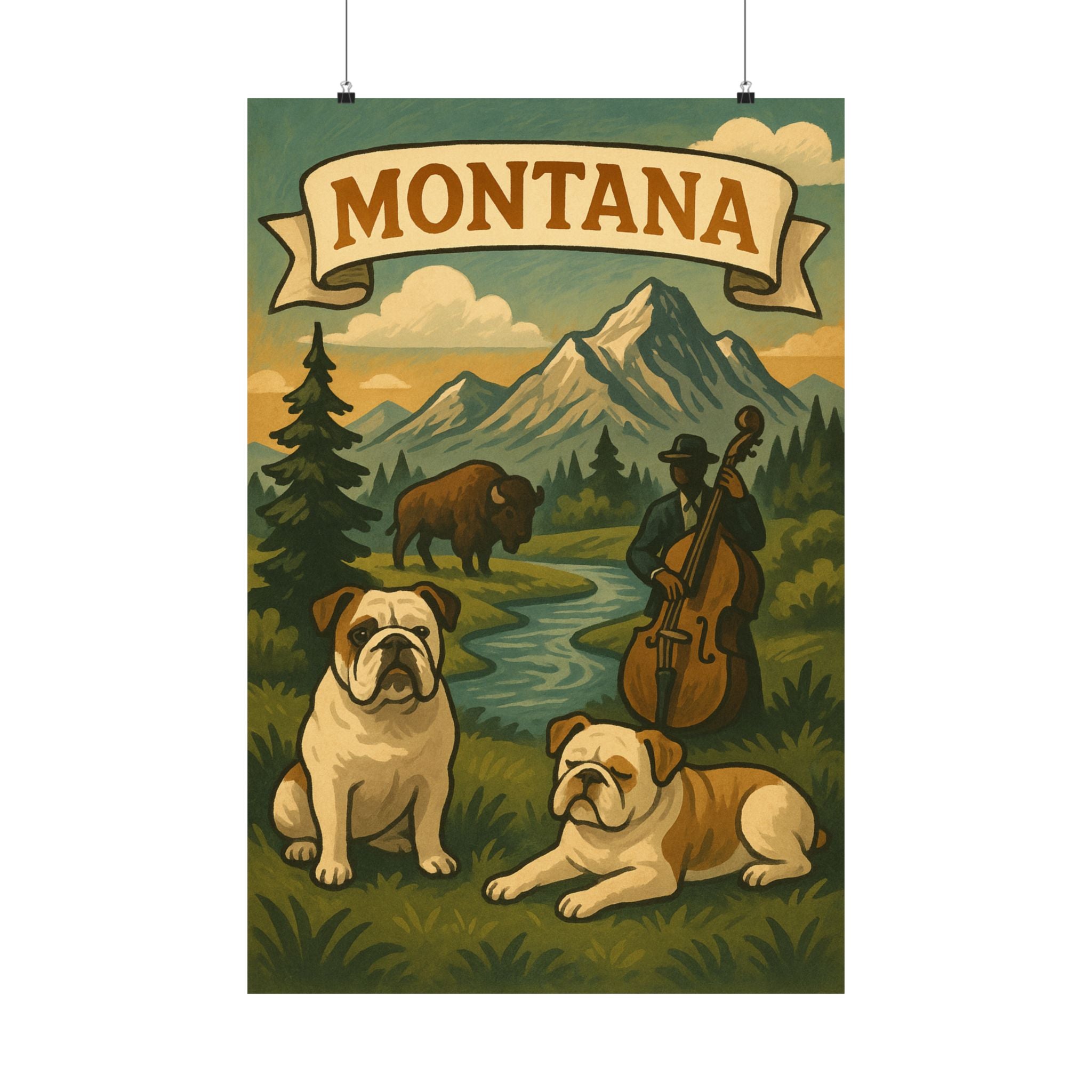 Montana Vintage Matte Poster, Home Decor, Wall Art, Gift for Dog Lovers, Mountain Decor, Nature Lover's Wall Art