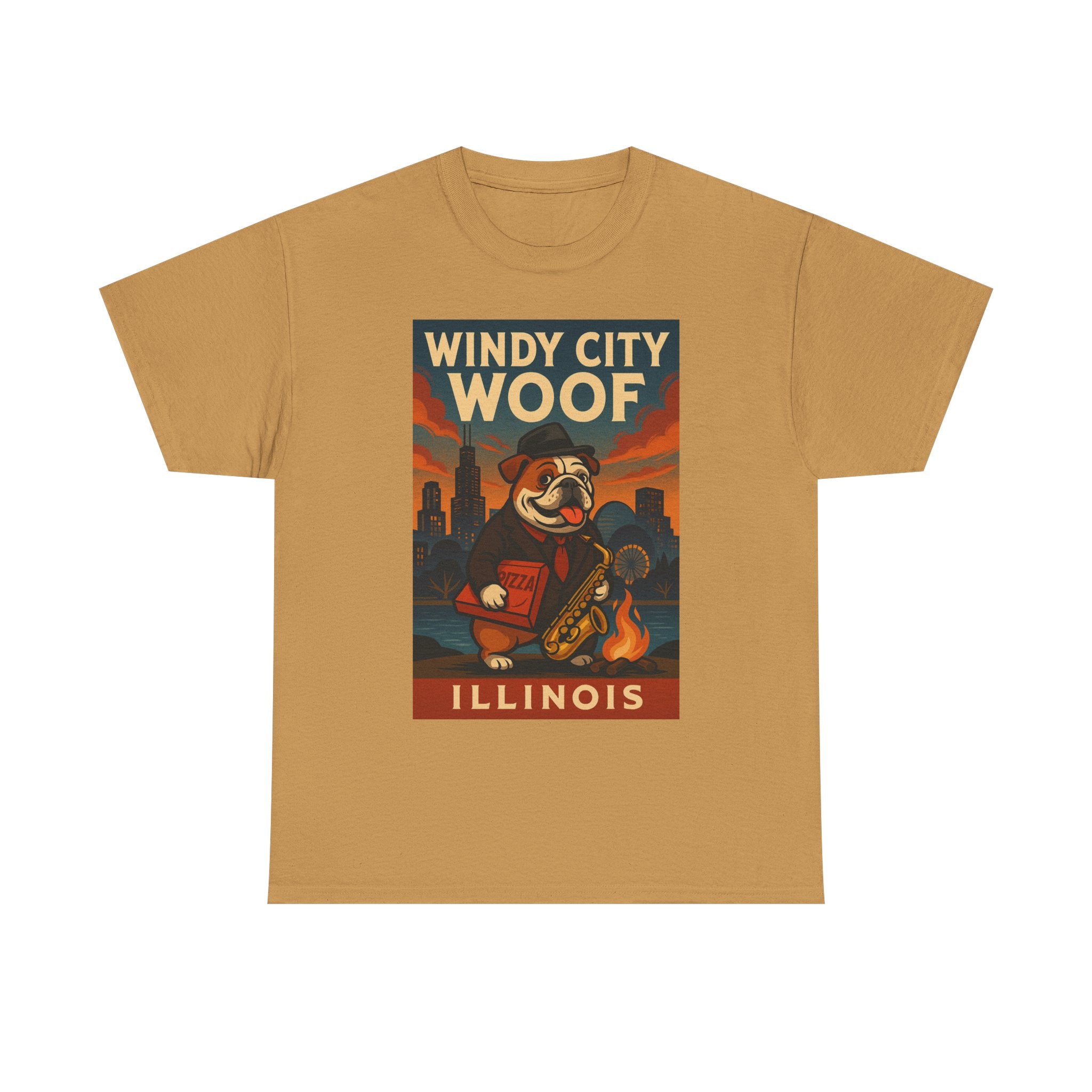 Windy City Woof Unisex Heavy Cotton Tee Fun Chicago Dog Graphic TShirt