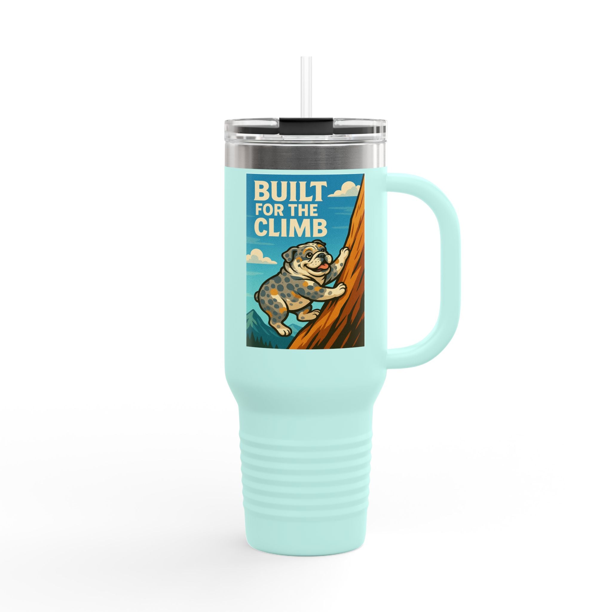 Adventure Insulated Travel Mug, 40oz - Built for the Climb, Outdoor Travel Cup, Hiking Mug,Camping Gear,English Bulldog Gift for Adventurers