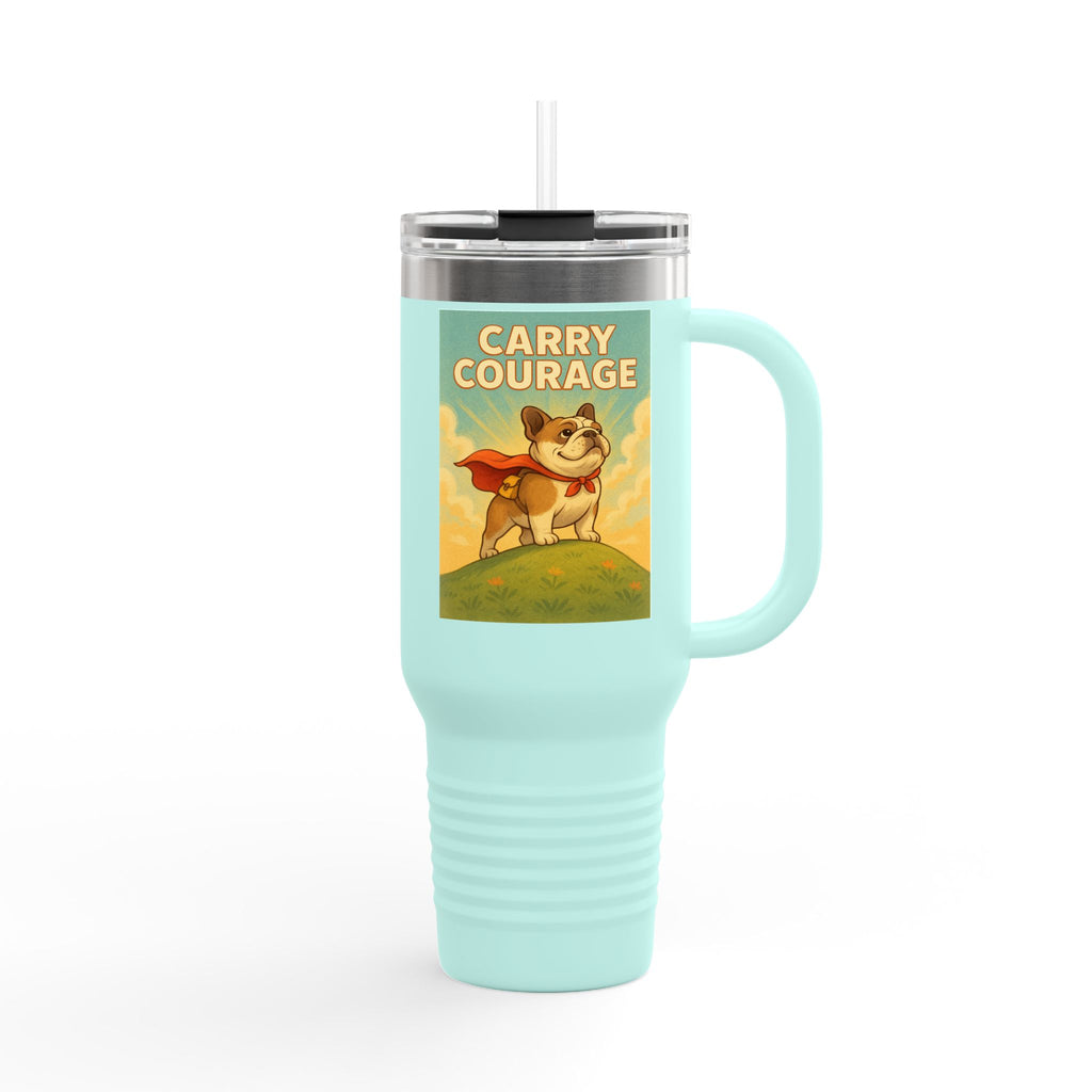 Superhero Bulldog Insulated Travel Mug | 40oz, Motivational Cup, Adventure Mug, Gift for Pet Lovers, Travel Companion, Unique Design