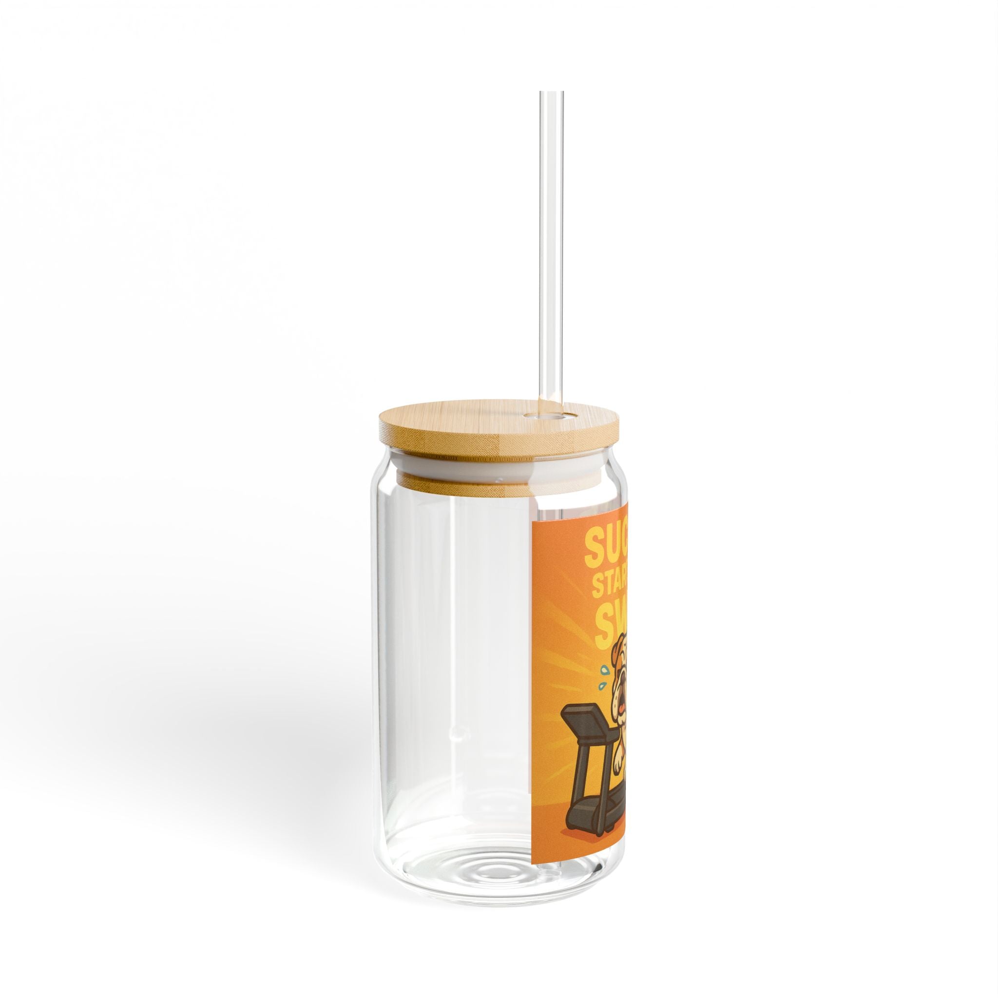 Sipper Glass “Success Starts With Sweat” Bulldog Fitness Drink Jar