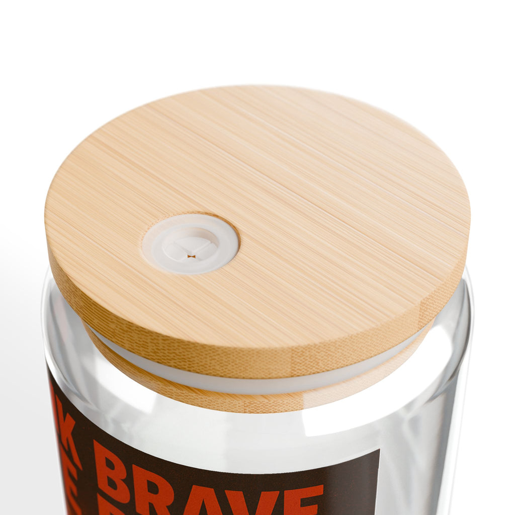 Think Brave Live Bold 16oz Sipper Glass — Superhero French Bulldog Drink Jar